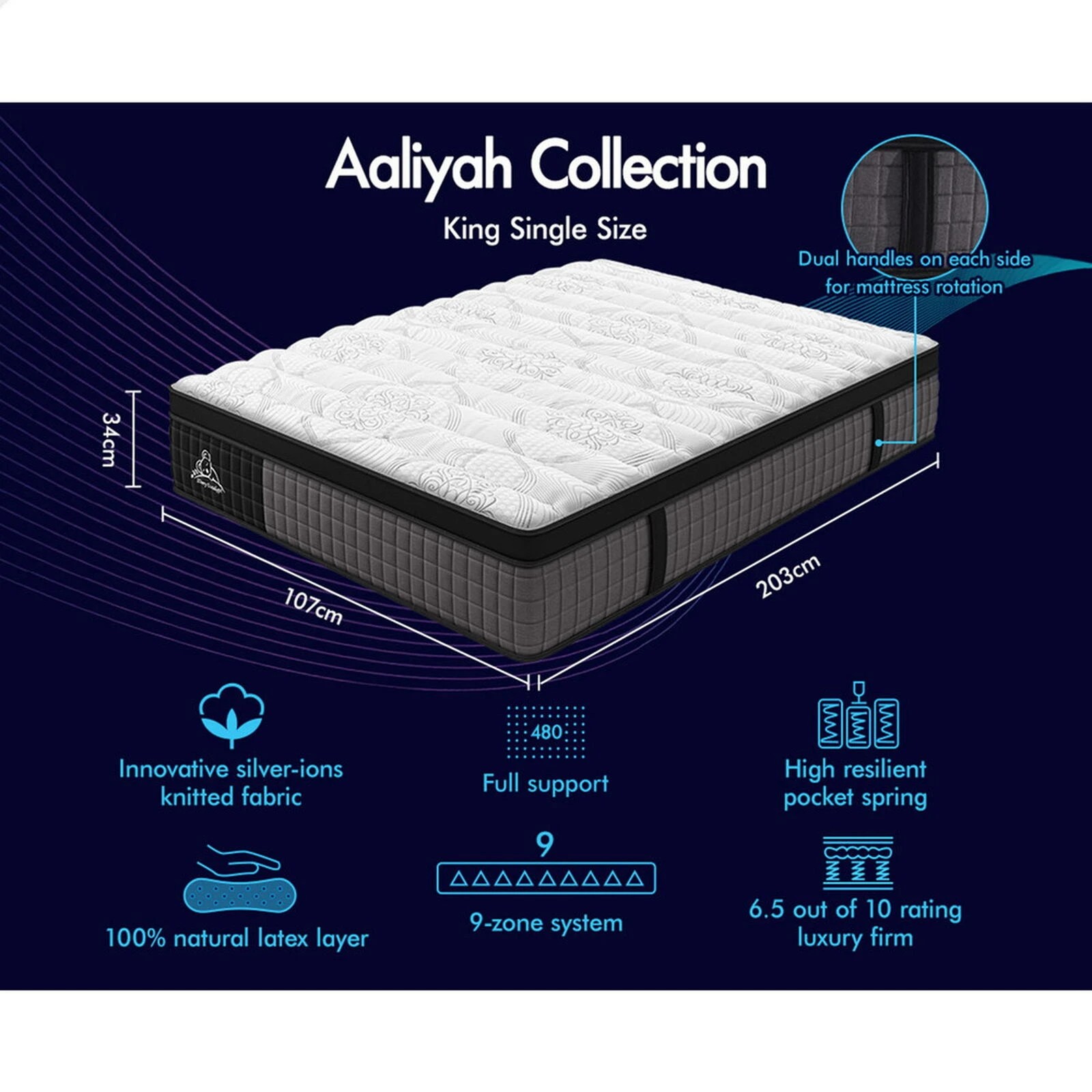 9 Starry Eucalypt Mattress Pocket Spring Latex Euro Top 34cm Aaliyah - King Single Bed, 9 of 10