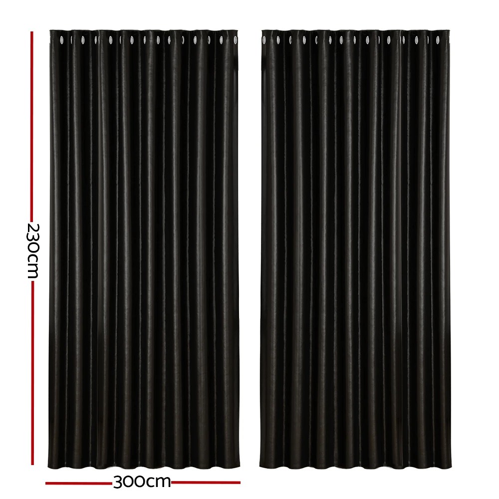 2 Artiss 2X Blockout Curtains Eyelet 300x230cm Shine - Black, 2 of 5