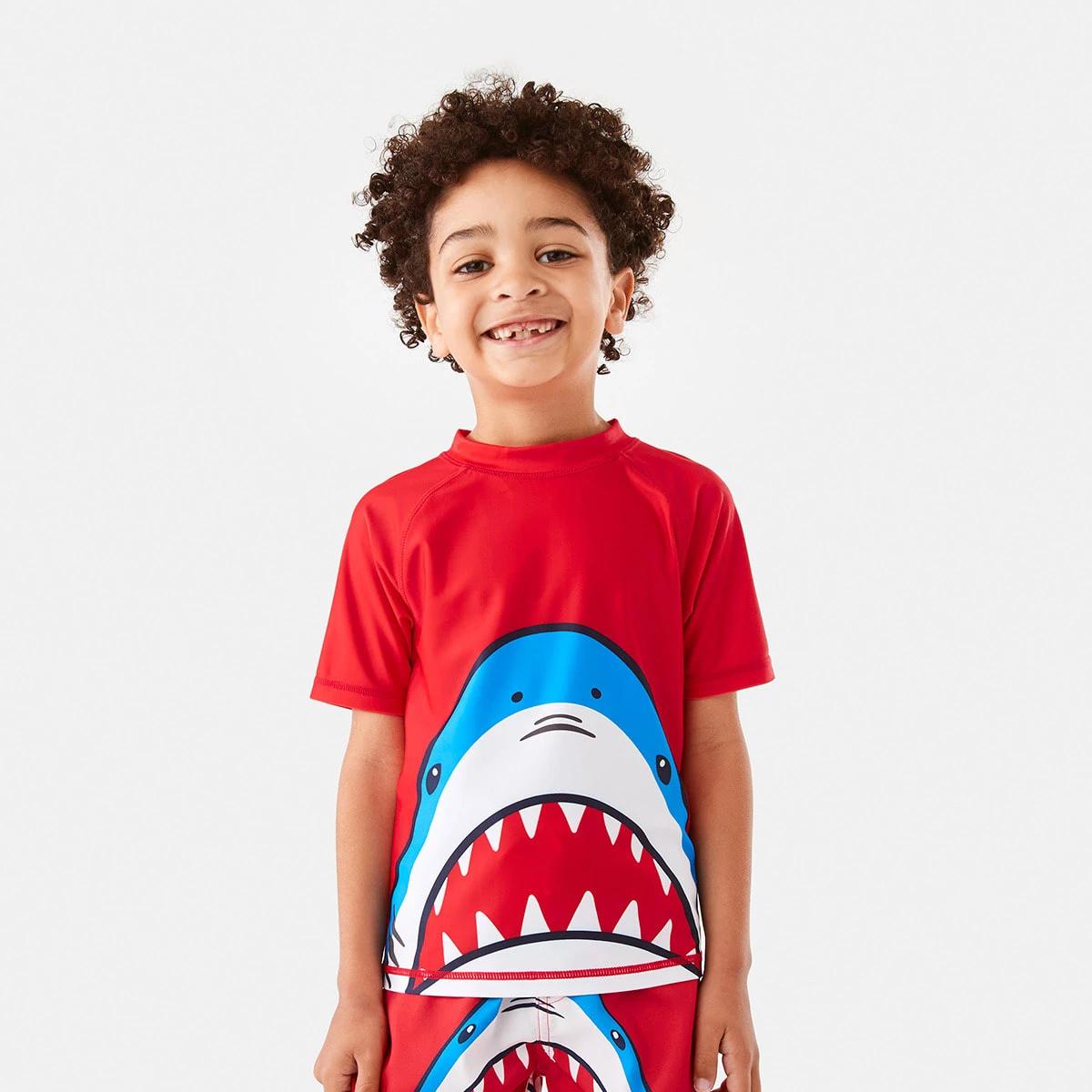 1 Printed Short Sleeve Rash Vest Flme Shark, 1 of 8