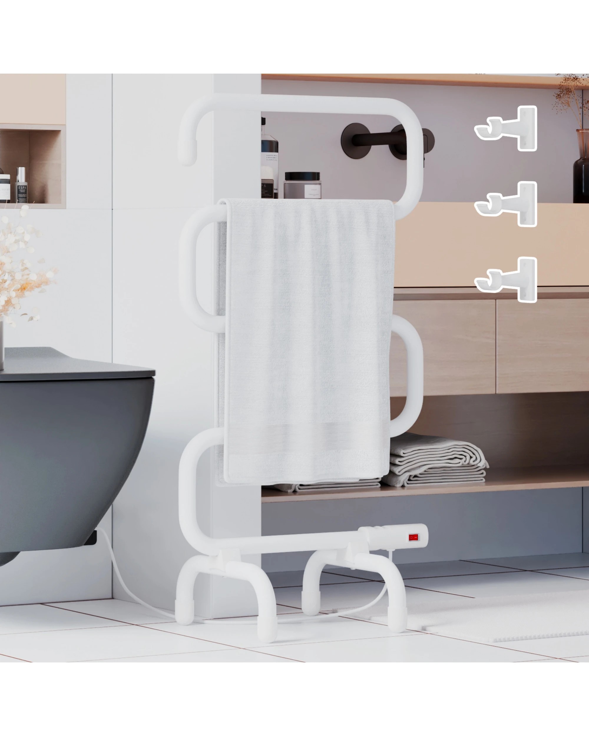 1 Advwin Heated Towel Rail Bathroom Electric Warmer Rack Wall Mounted Freestanding Ladder Rack, 1 of 3