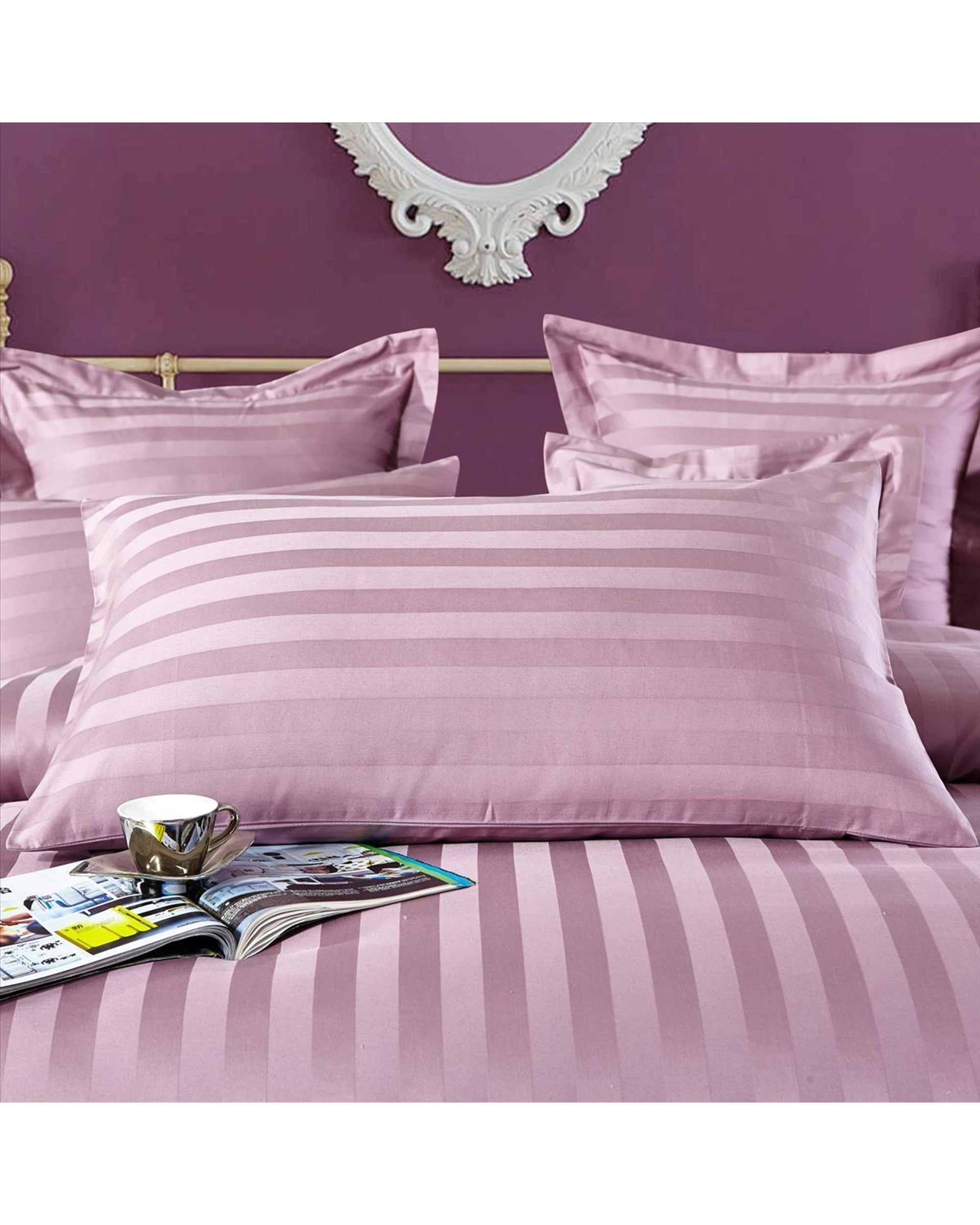 2 Cotton More 100% Cotton Striped Duvet Cover Set Bedding King - Purple, 2 of 6