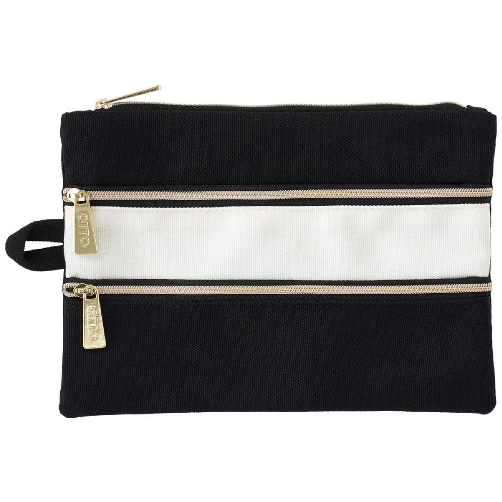1 Otto Triple Zip Pencil Case Black/Cream, 1 of 3