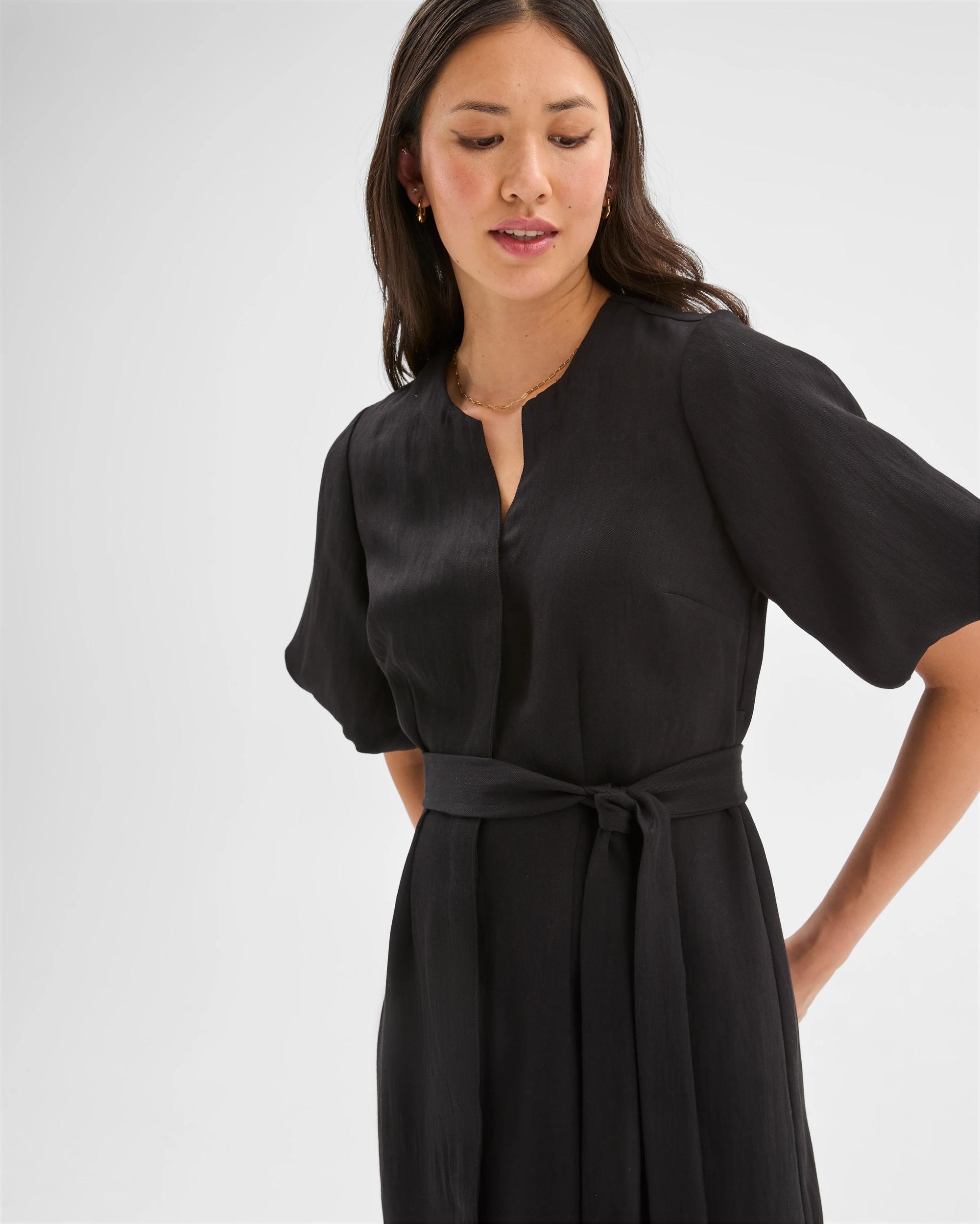 3 Puff Sleeve Mini Shirt Dress - Preview BLACK, 3 of 5