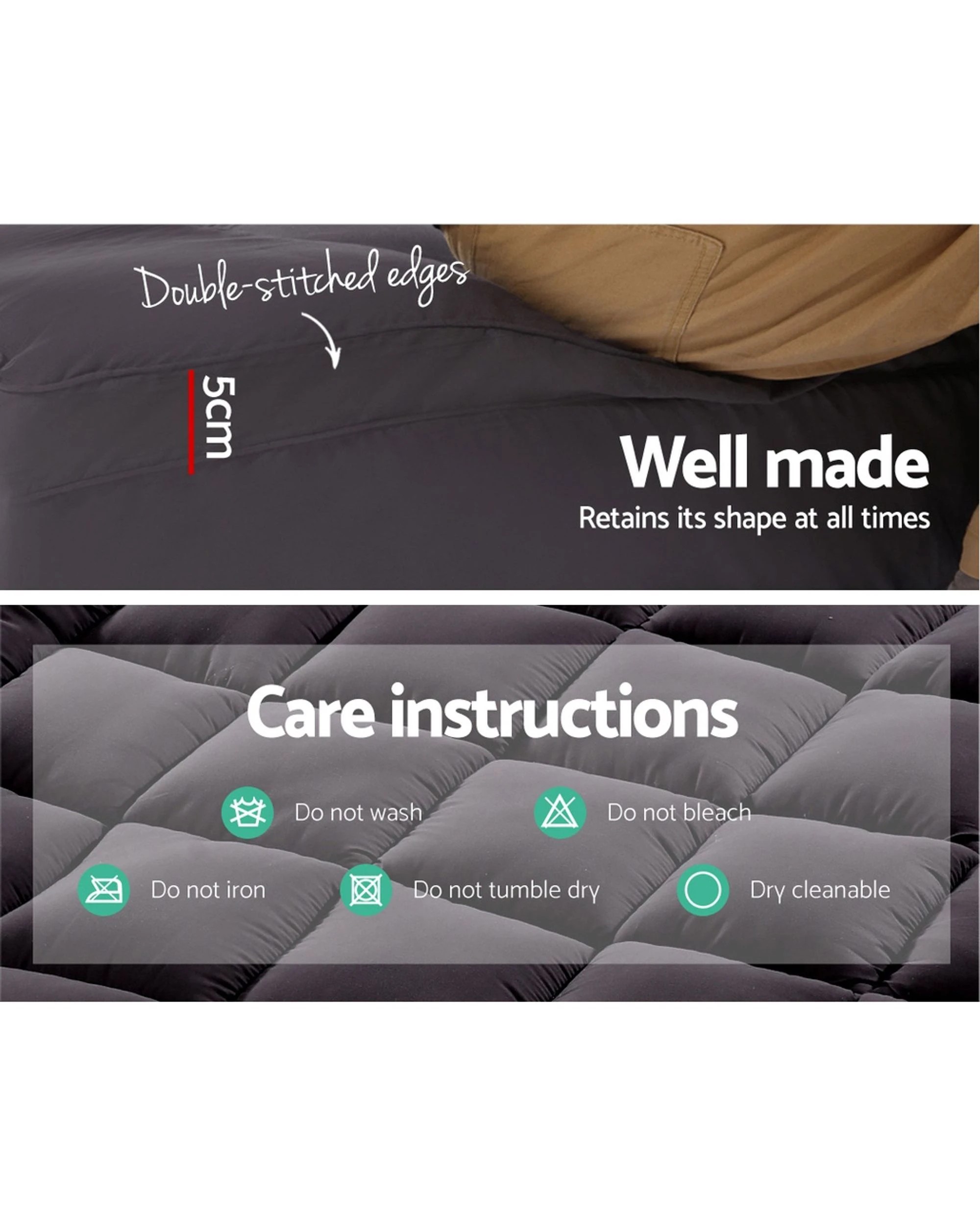 3 Giselle Mattress Topper King - Charcoal - Charcoal, 3 of 8