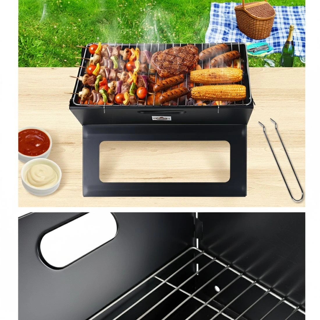 4 Grillz BBQ Grill  Smoker Foldable - Black, 4 of 6
