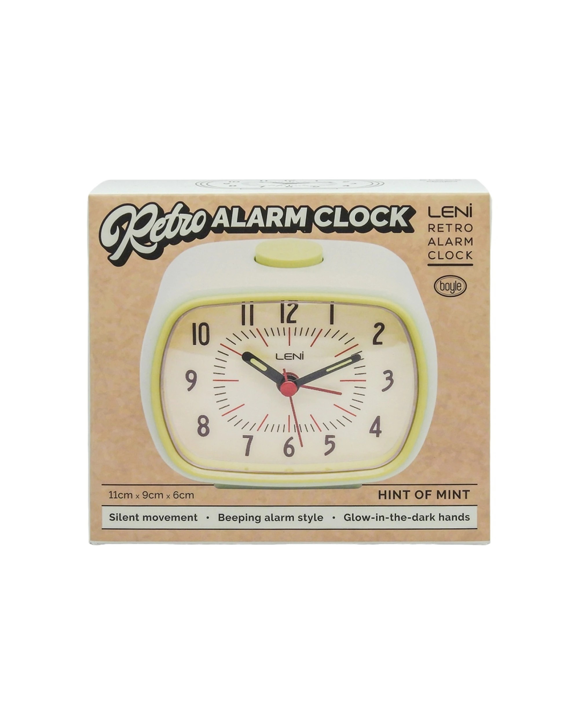 6 Leni Retro Silent Sweep Analogue Alarm Clock 9cm With Glow In The Dark Hands Hint of Mint - Green, 6 of 7