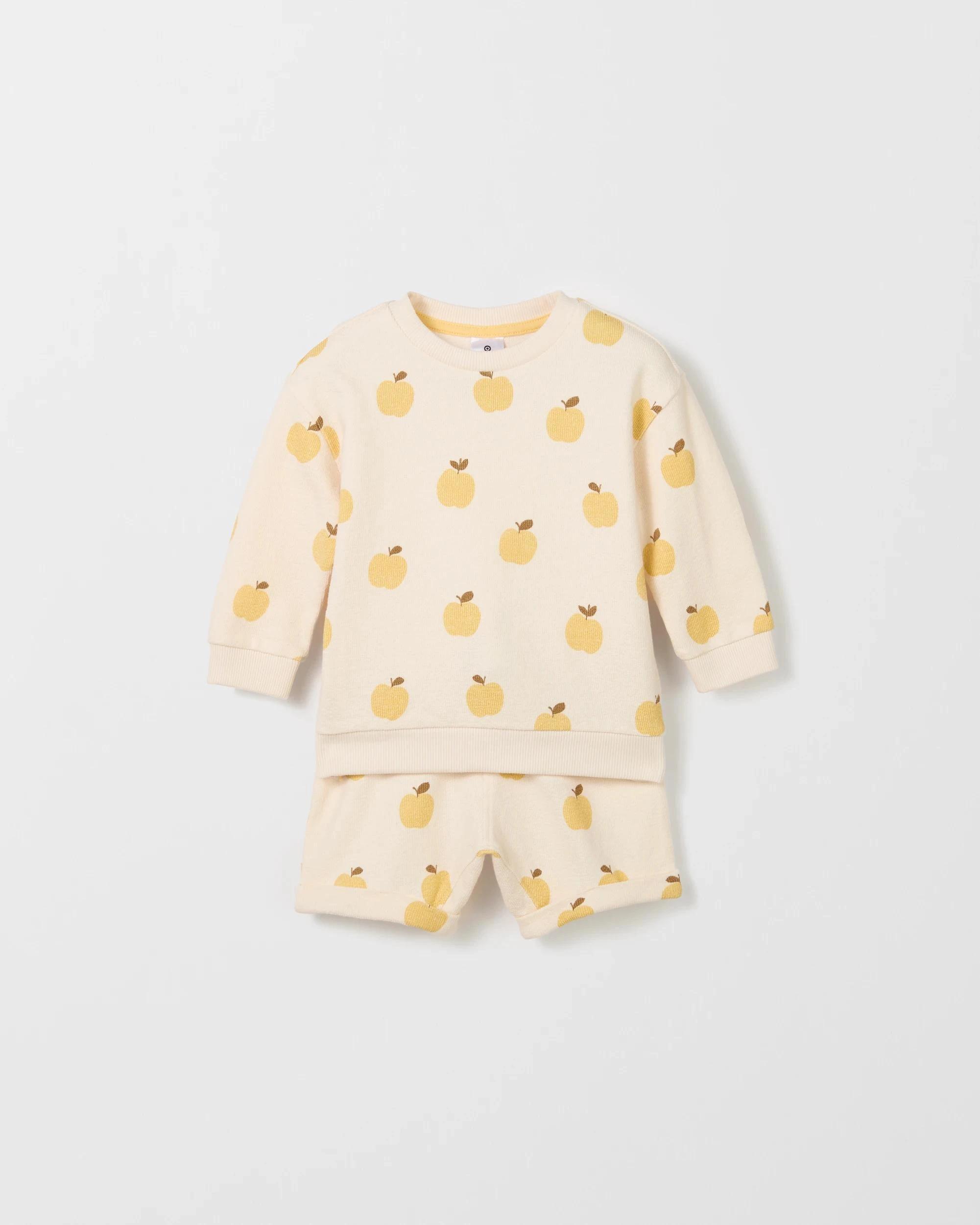 1 Target Baby Organic Cotton Baby Crew Fleece Top and Short 2 Piece Set APPLES, 1 of 6