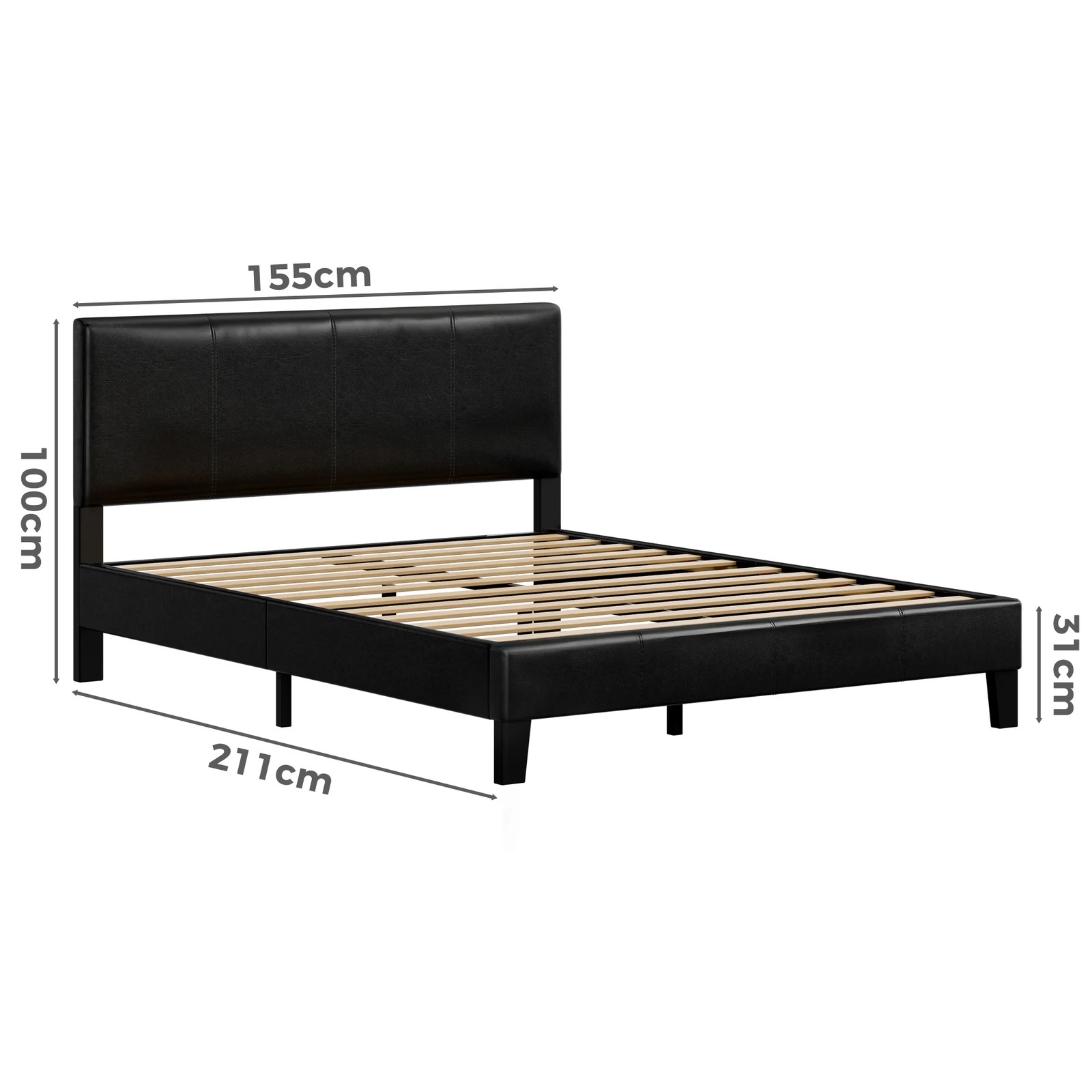 9 Alfordson Bed Frame Queen Size Mattress Base Platform Leather Linus - Black, 9 of 9