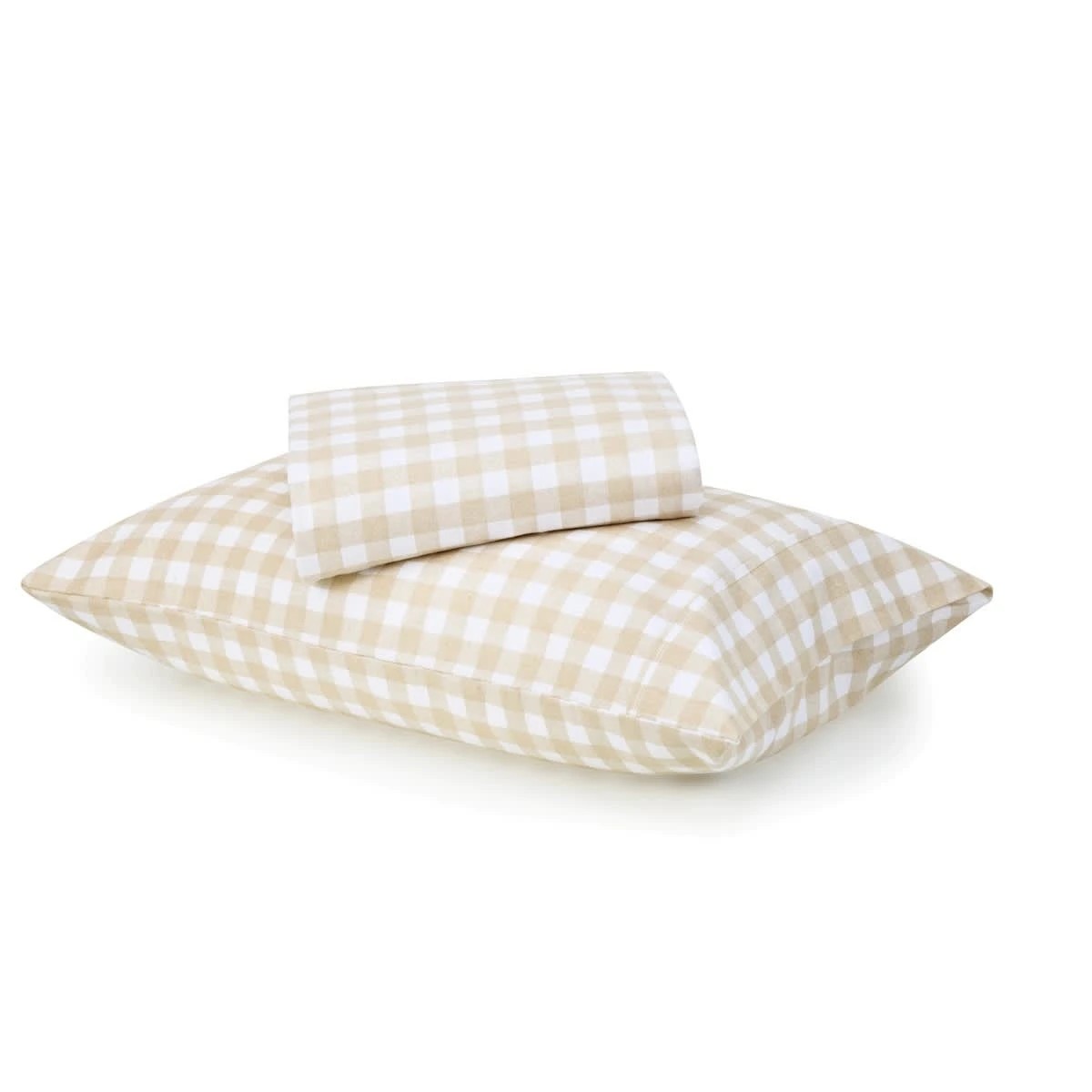 1 Gingham Cotton Flannelette Sheet Set - Single Bed, Tan, 1 of 7