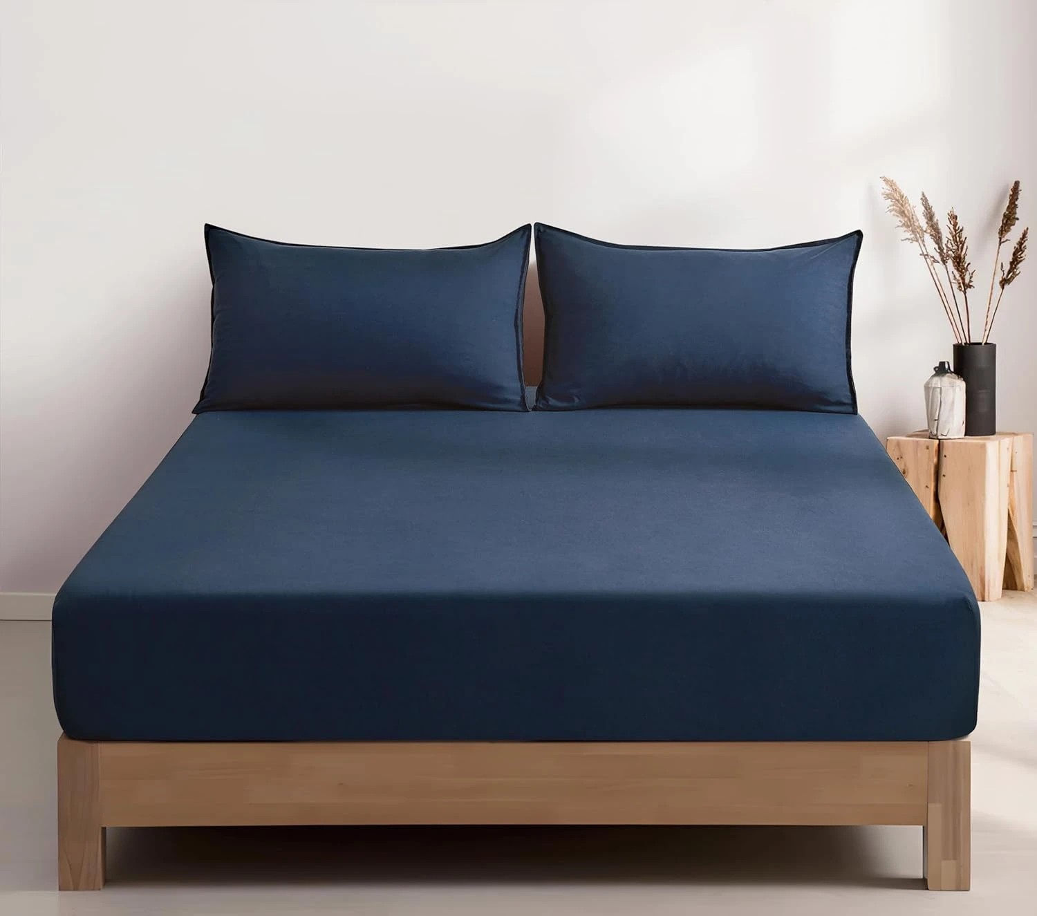 1 CleverPolly 100% Vintage Washed Microfibre Fitted Sheet Set - Navy Blue - King Single Bed, 1 of 4