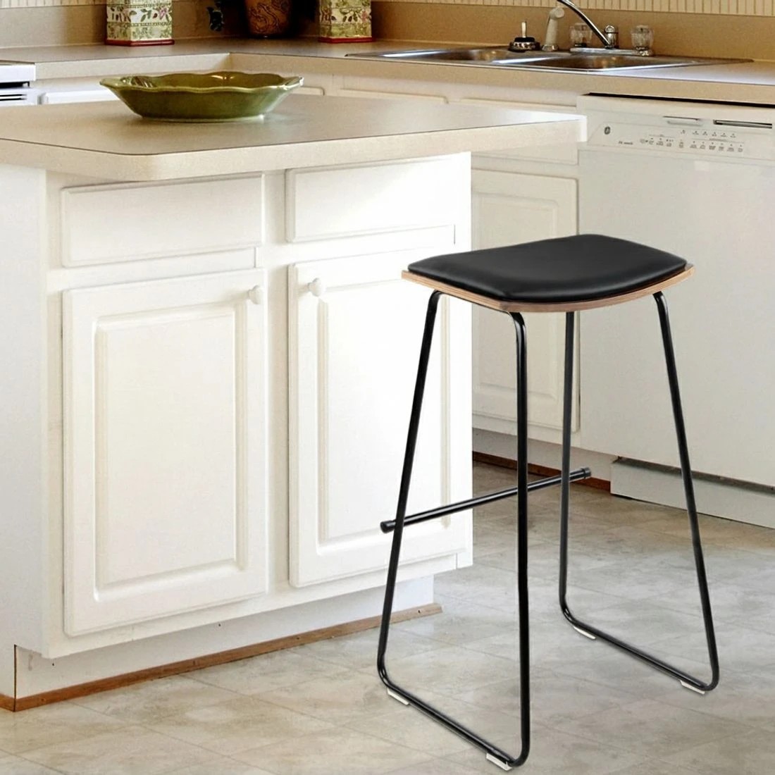 8 Artiss 2x Bar Stools Leather Padded Metal - Black, 8 of 8