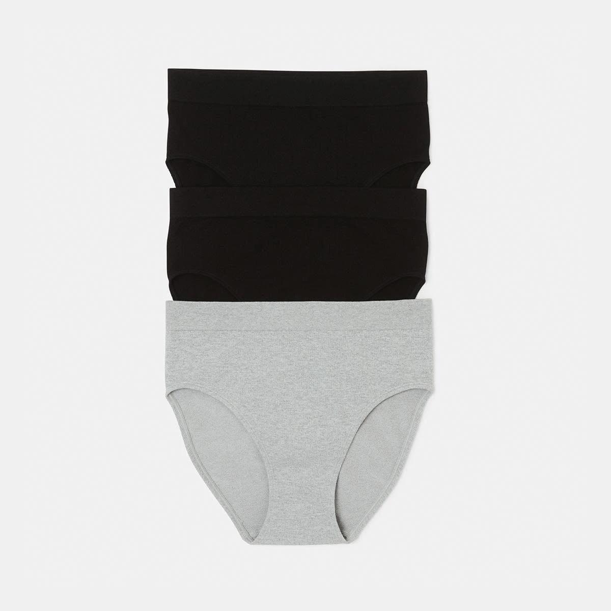 1 3 Pack Rib Seamfree Full Briefs BLACK, GREY MARLE, BLACK, 1 of 7