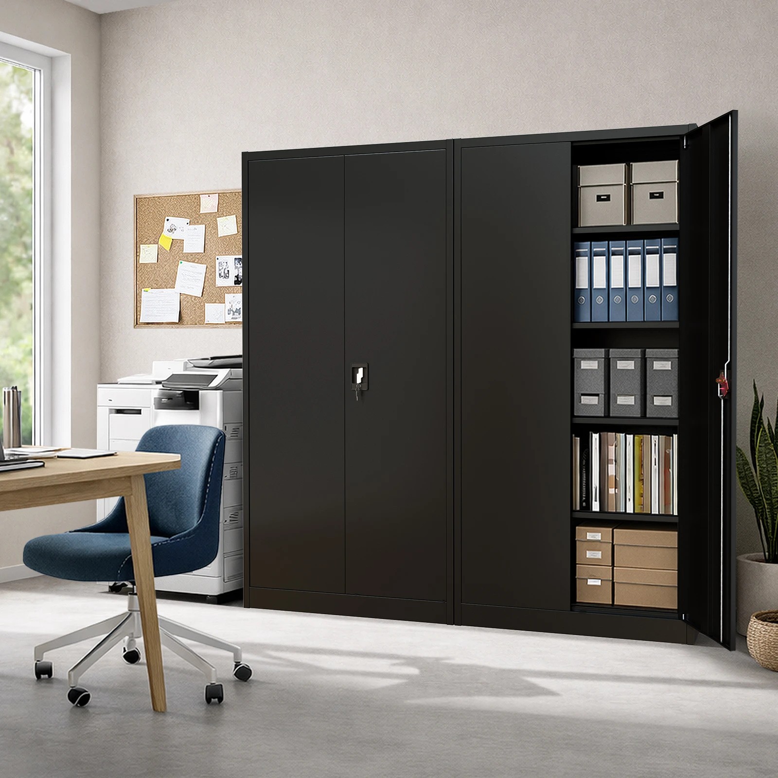3 Oikiture Lockable Filing Cabinet 185cm Steel Office Document Storage - Black, 3 of 10