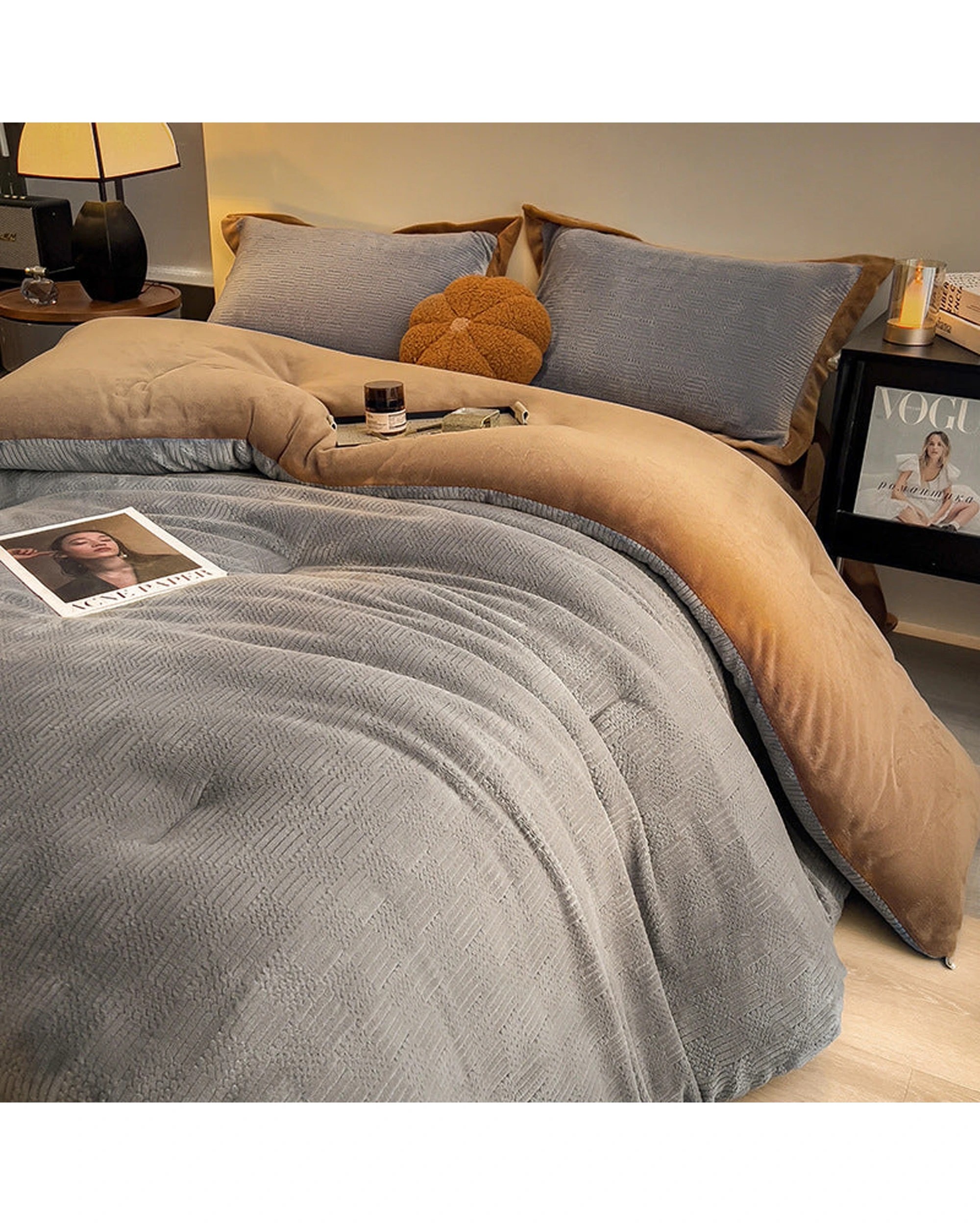 2 Cotton More Thick Warm Blanket Reversible Jacquard Milk Velvet 200x230cm - Grey, 2 of 3