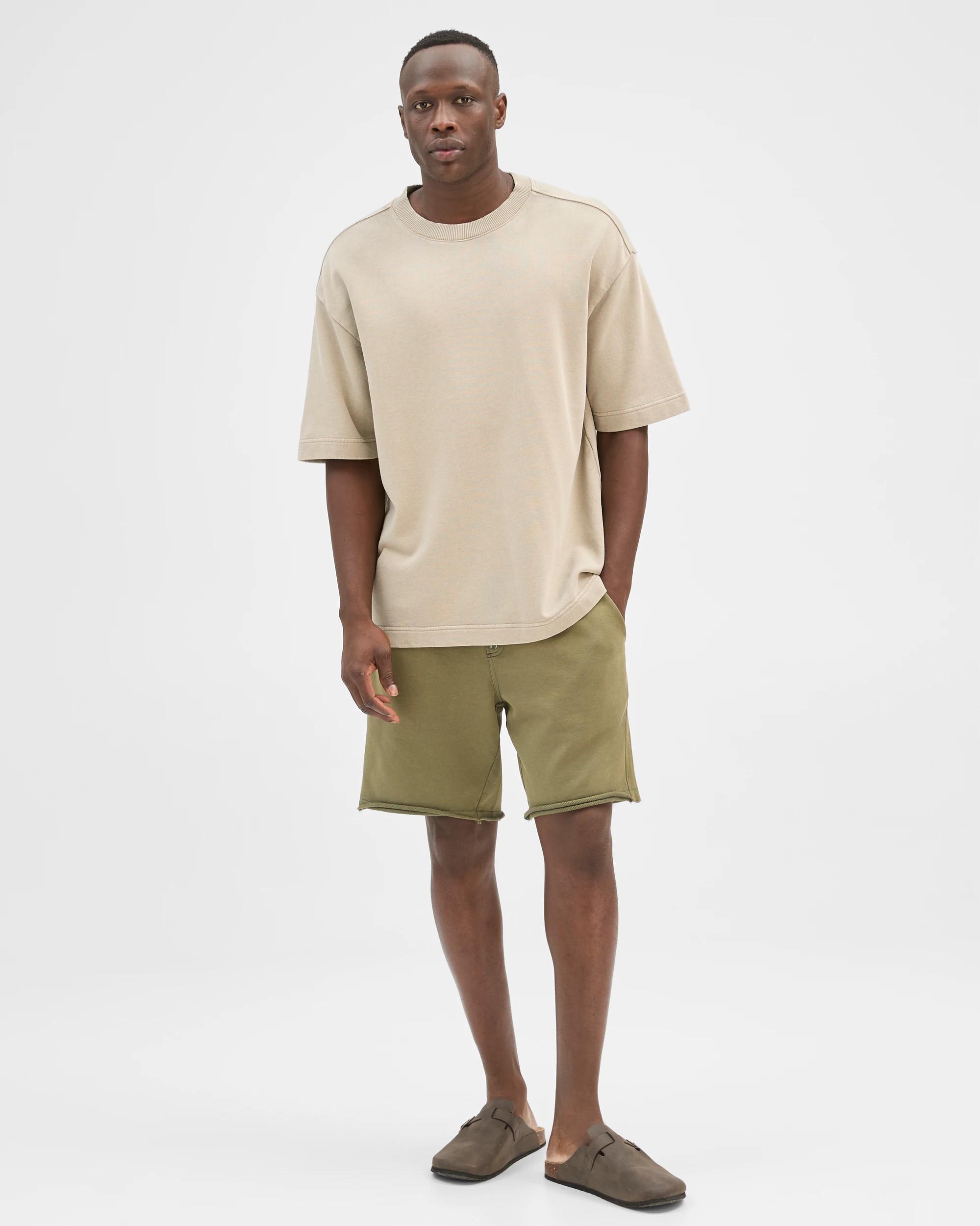 1 Commons Australian Cotton Rib Stripe Fleece Shorts MILITARY GREEN, 1 of 7