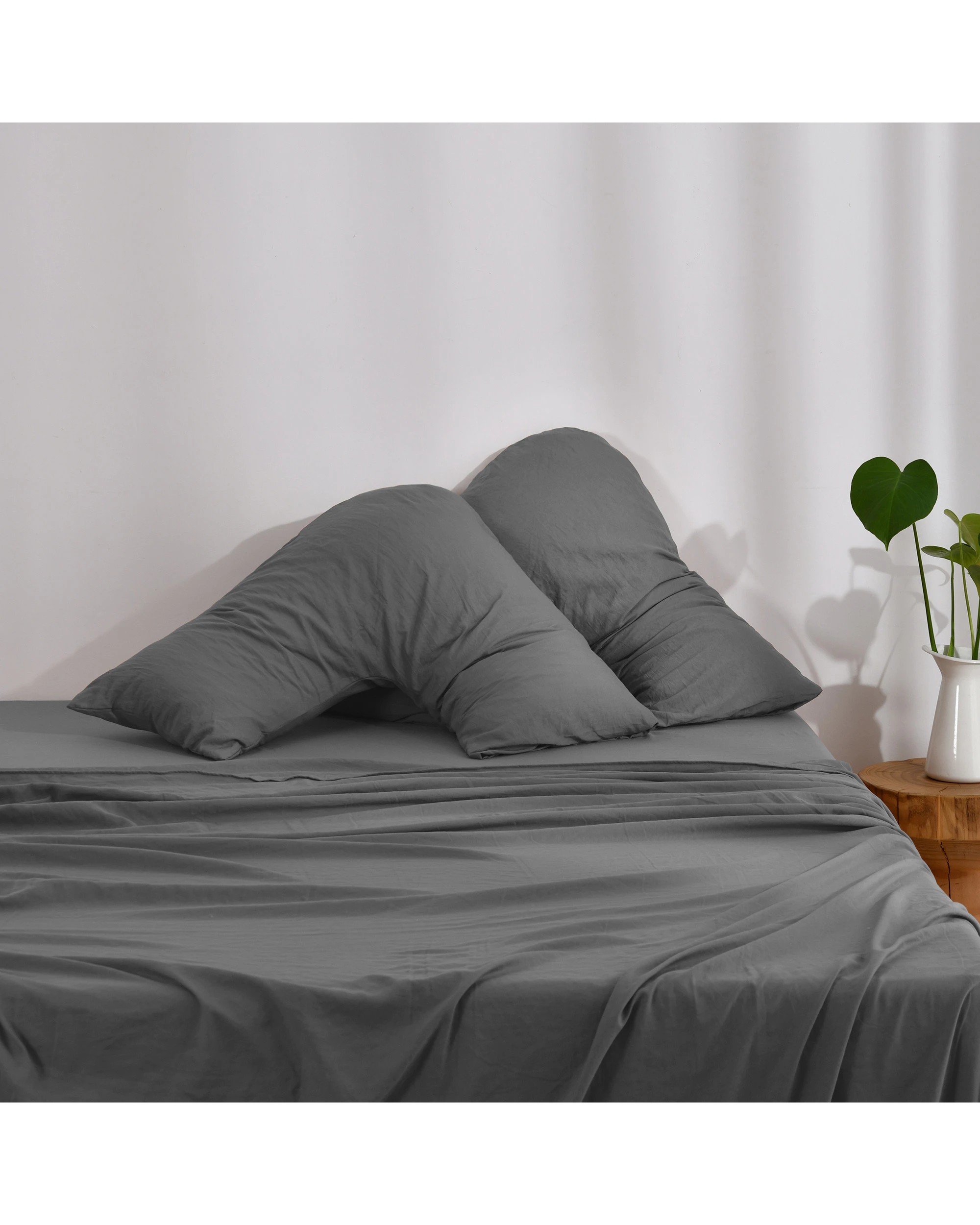 1 Dreamaker Superfine Washed Microfibre V-Shape Pillowcase Twin Pack - Charcoal, 1 of 4