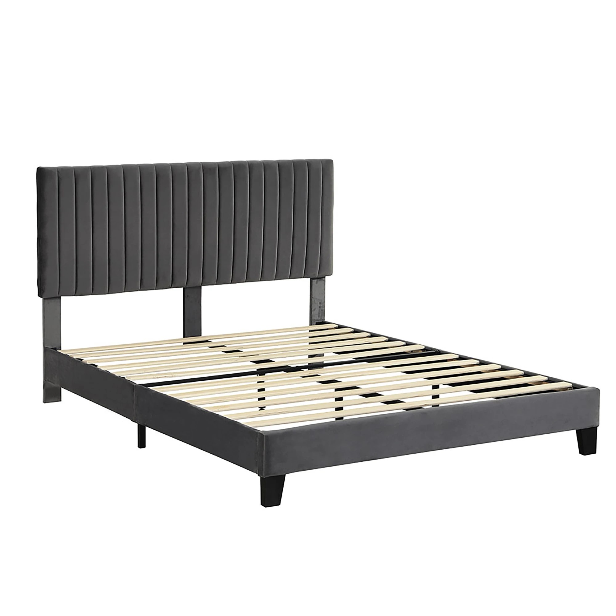 1 Levede Grey Upholstered Bed Frame - Queen, 1 of 6