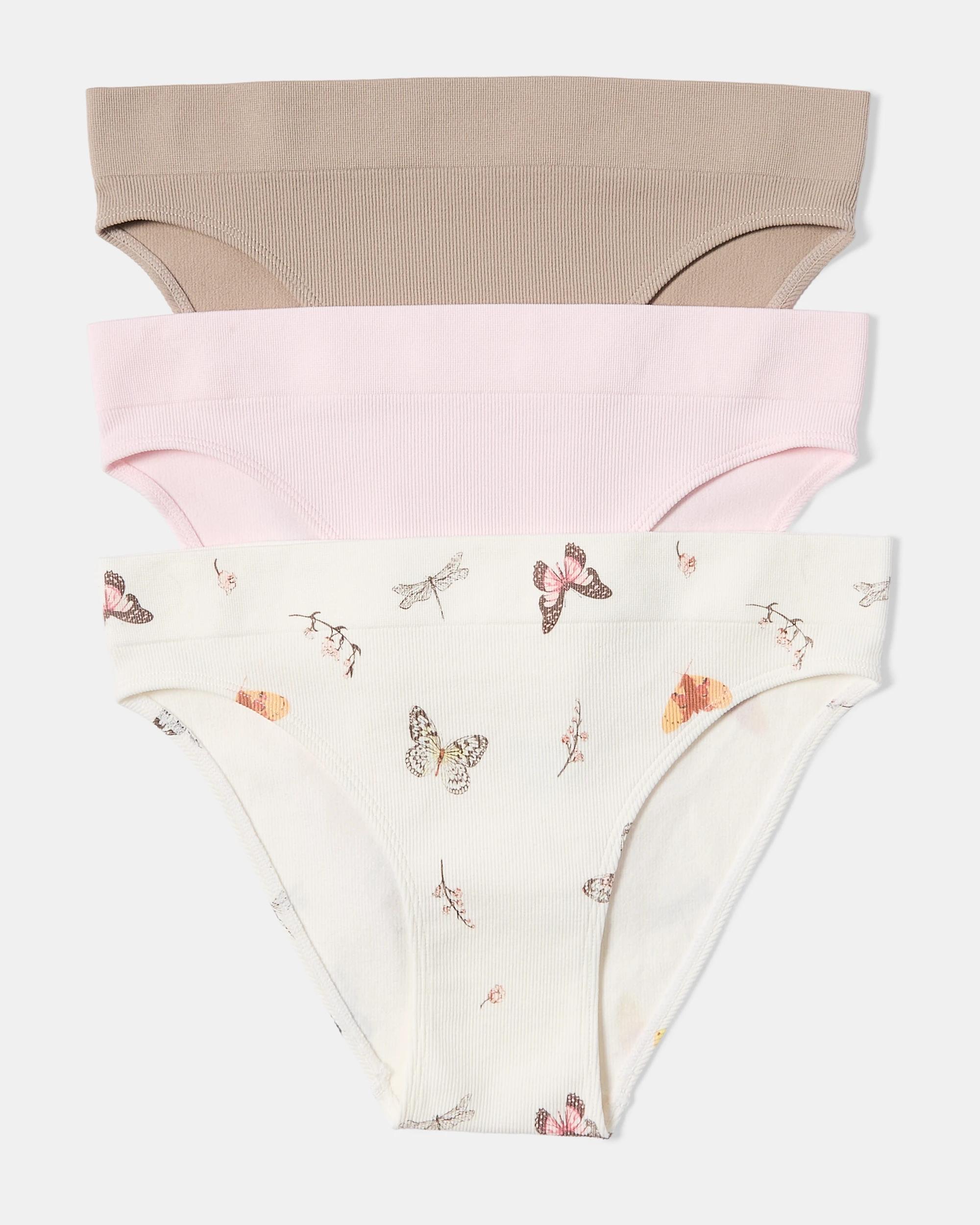 1 3 Pack Seamfree Rib Bikini Briefs Butterfly, 1 of 10
