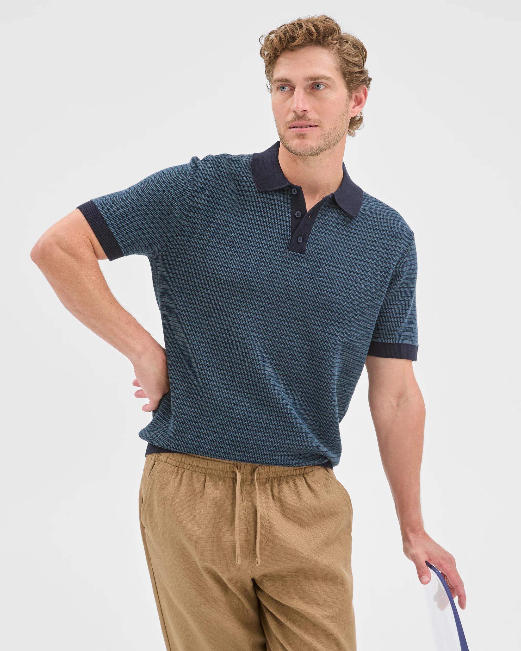 3 Target Man Australian Cotton Tonal Knit Polo Top NAVY, 3 of 7