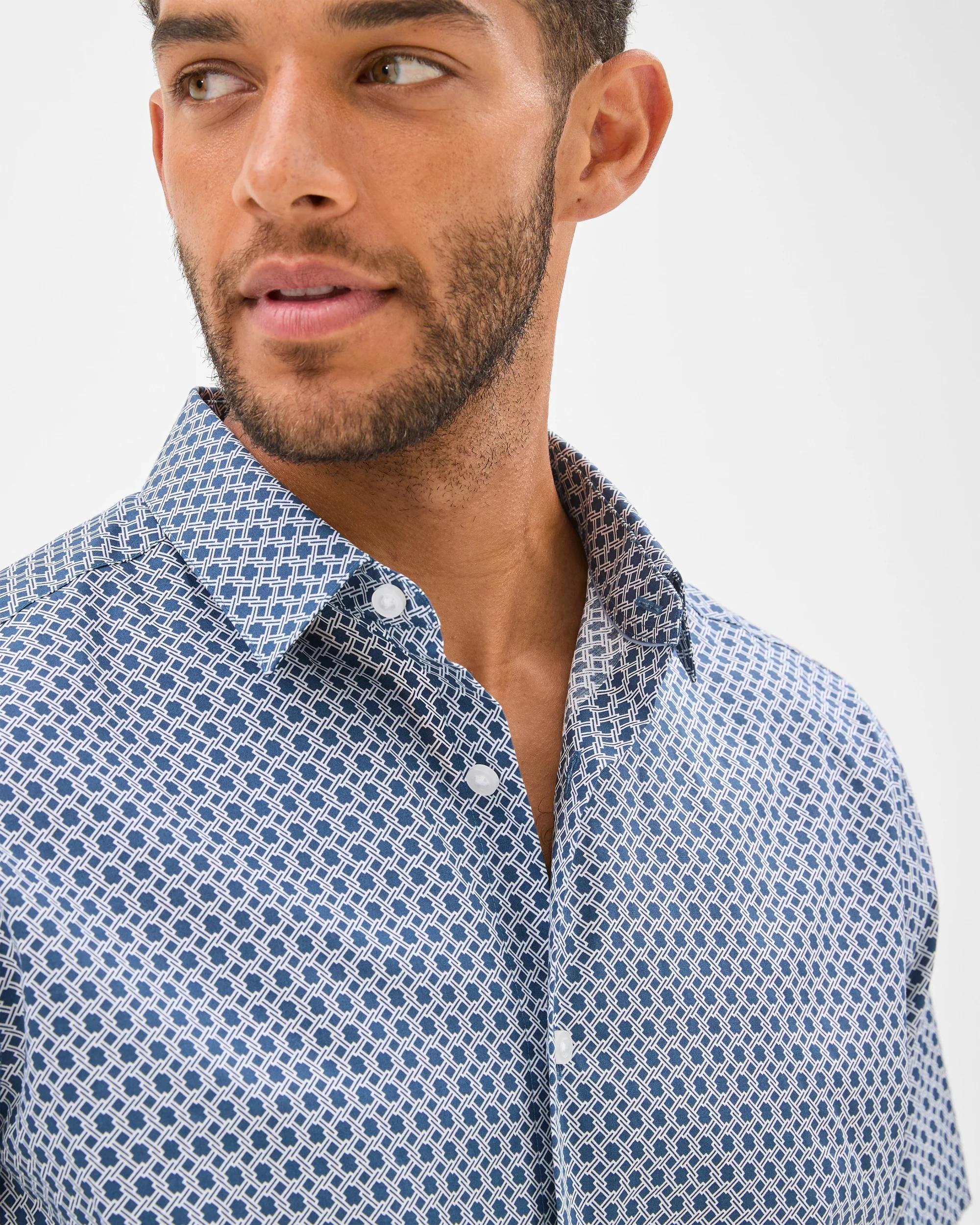 6 Preview Australian Cotton Short Sleeve Shirt NAVY GEO, 6 of 6