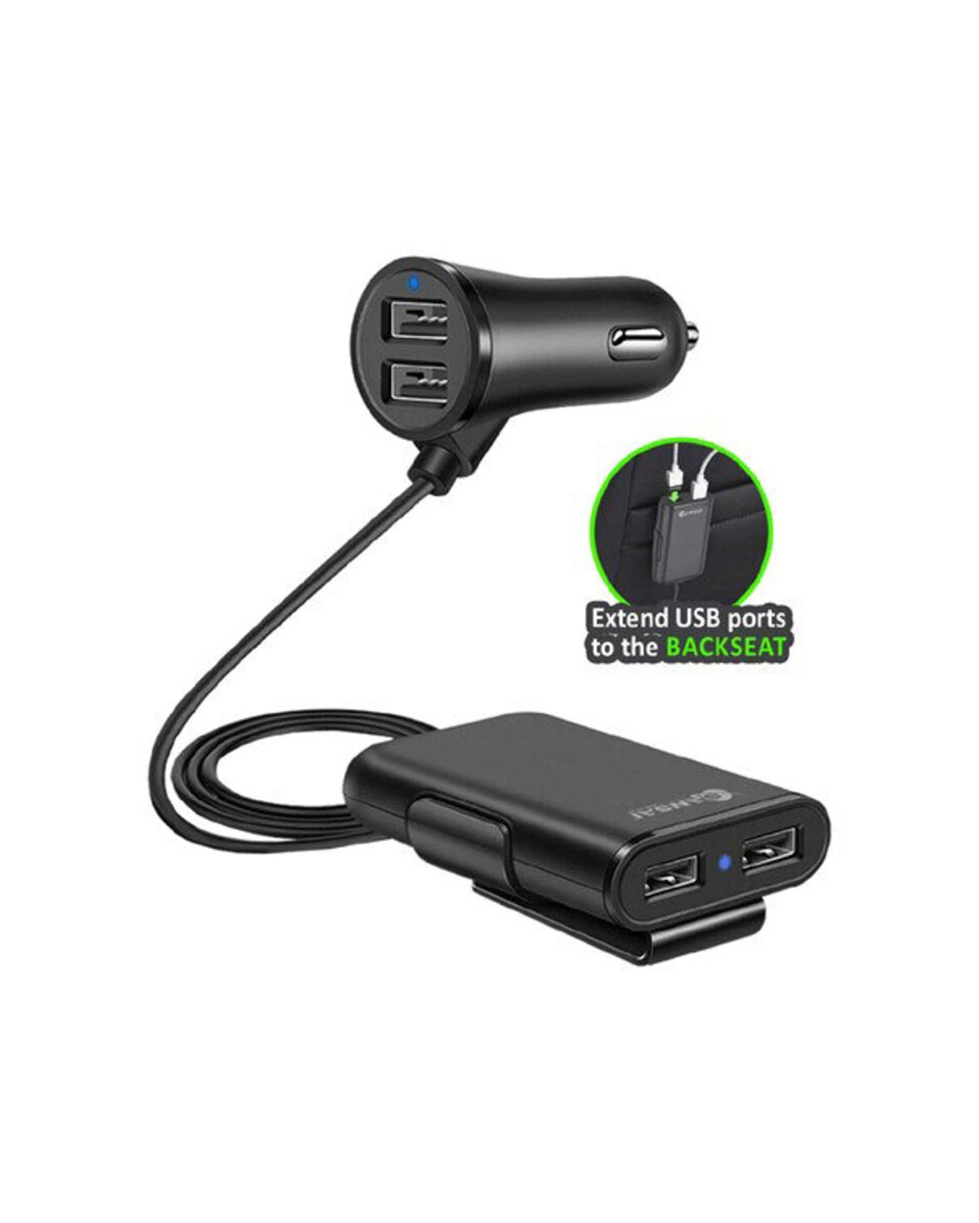 2 Sansai 4-Port 9.6A USB In-Car Phone Tablet Backseat Charger With 1.8m Cable - Black, 2 of 2