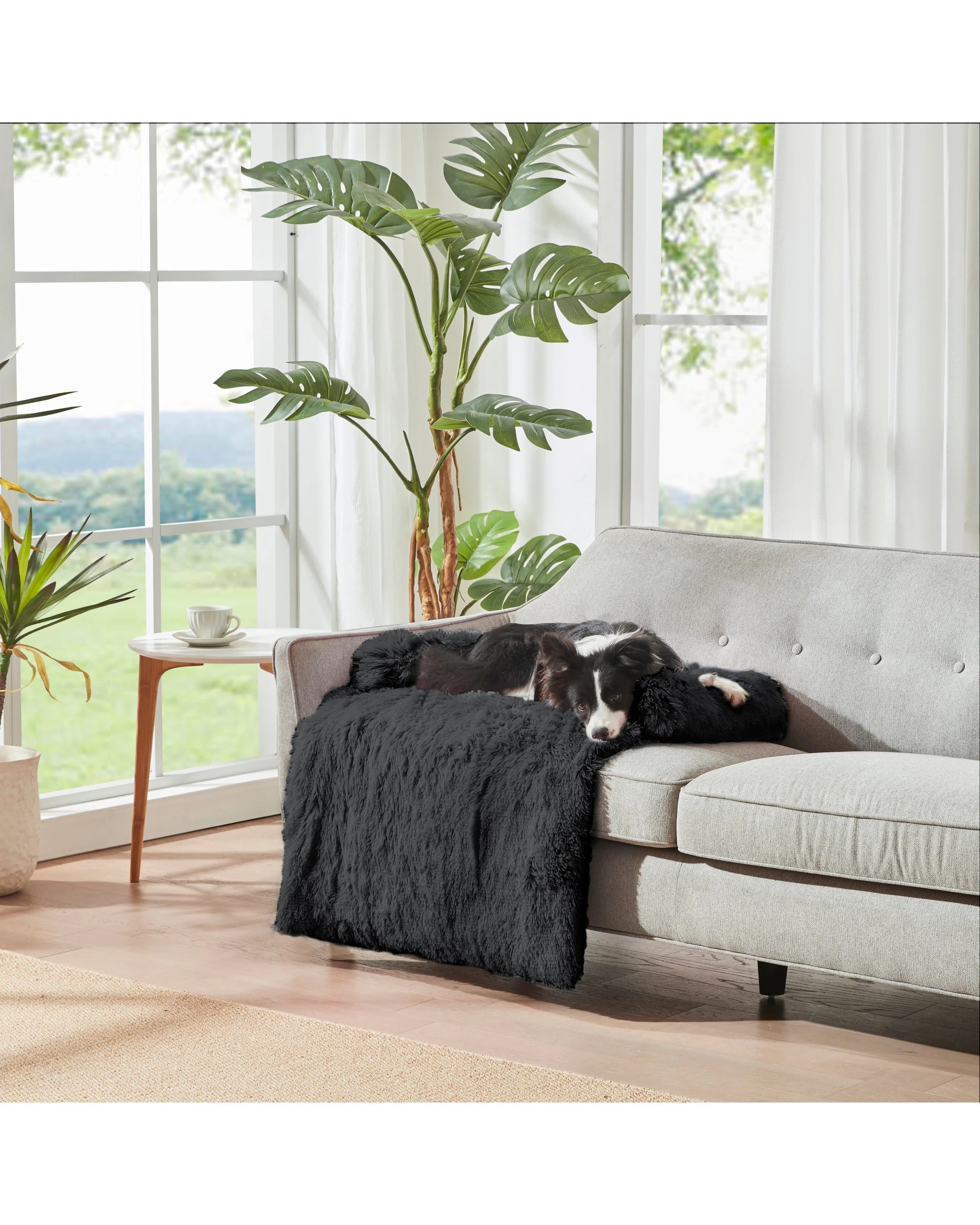 10 Charlie's Shaggy Faux Fur Bolster Sofa Protector Calming Dog Bed Large - Charcoal, 10 of 10