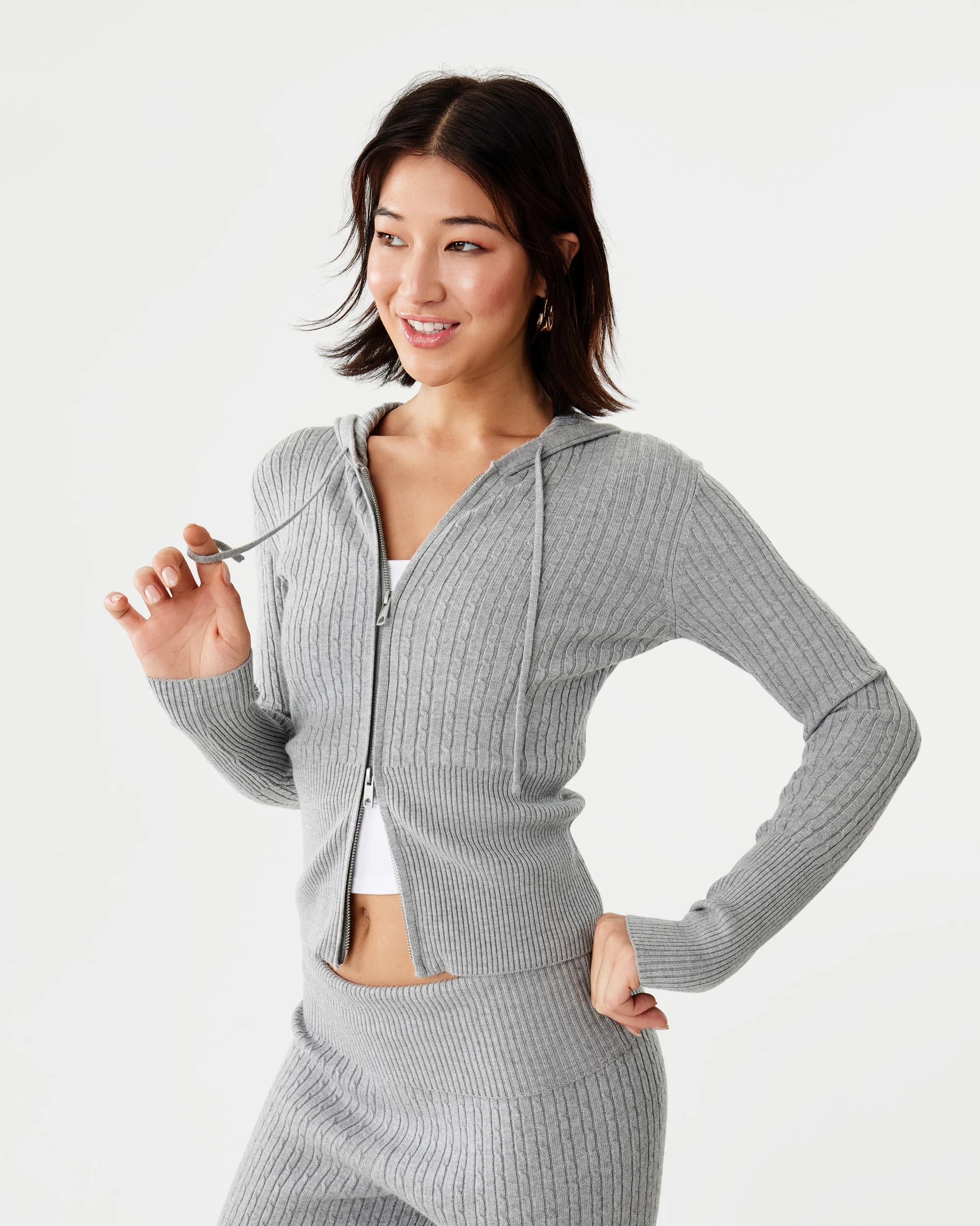 2 True Knit Cable Zip Hoodie Grey Marle, 2 of 10