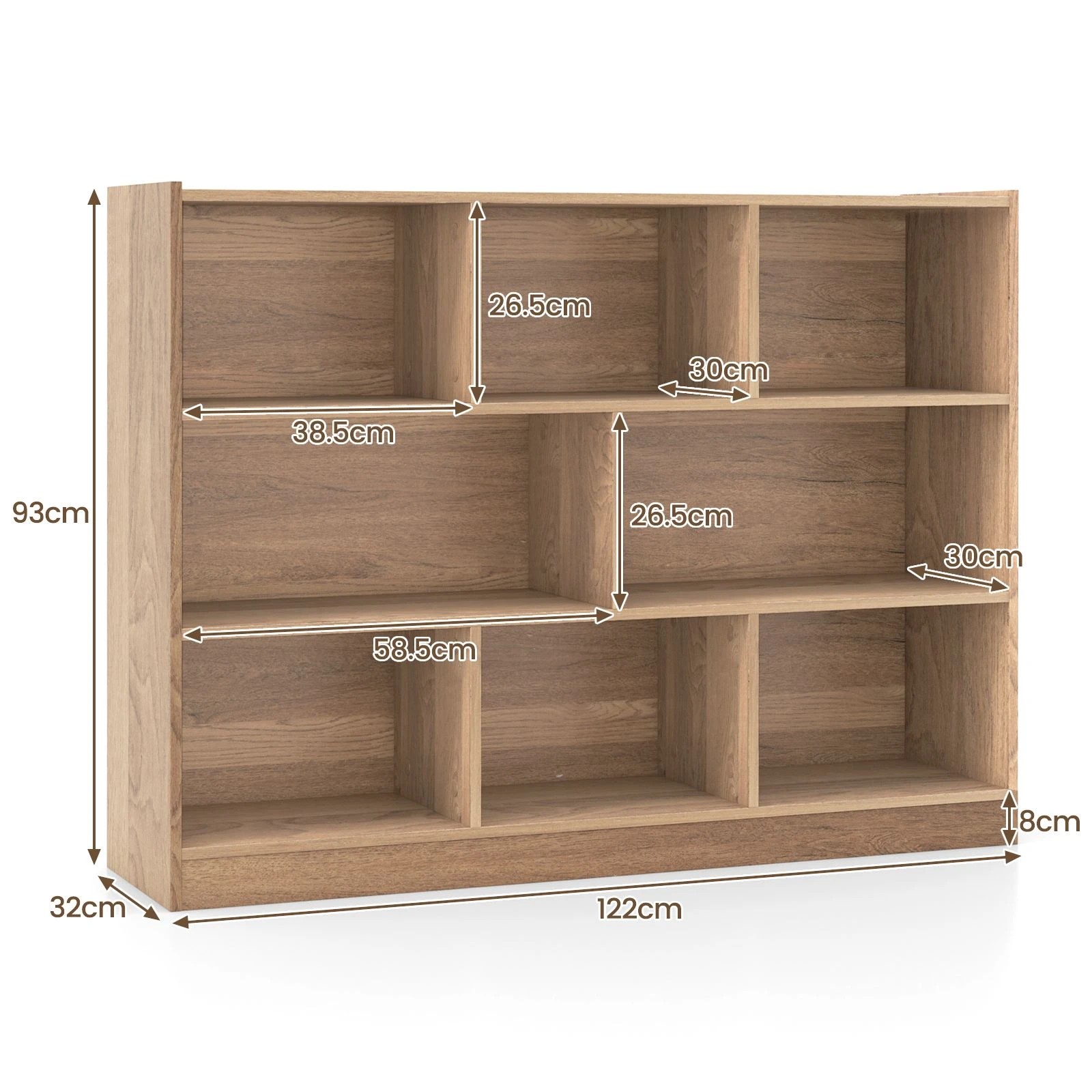 3 Costway 3-Tier Toy Organiser Shelf 8-Cube Bookcase Bookshelves Wooden Display Storage Cabinet - Natural, 3 of 4