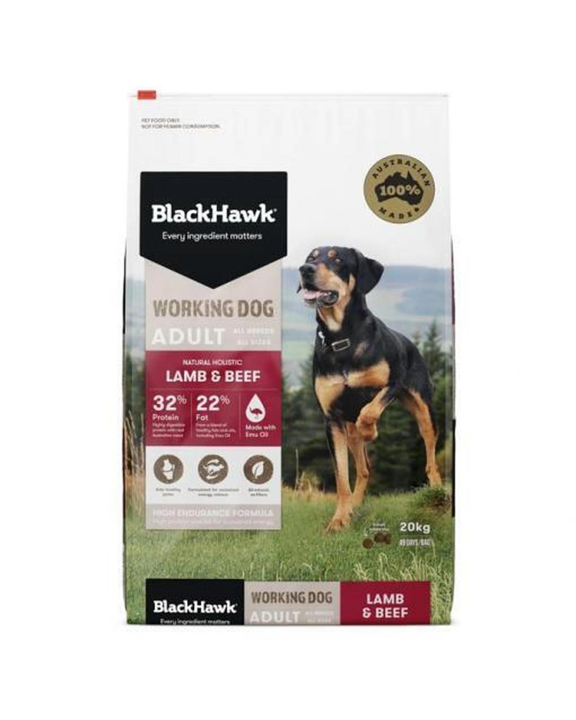 1 Black Hawk Holistic Working Dog Lamb and Beef Food 20kg, 1 of 2