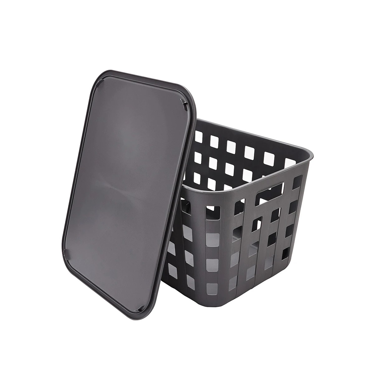 6 45L Rectangle Trellis Basket with Lid - Charcoal, 6 of 8