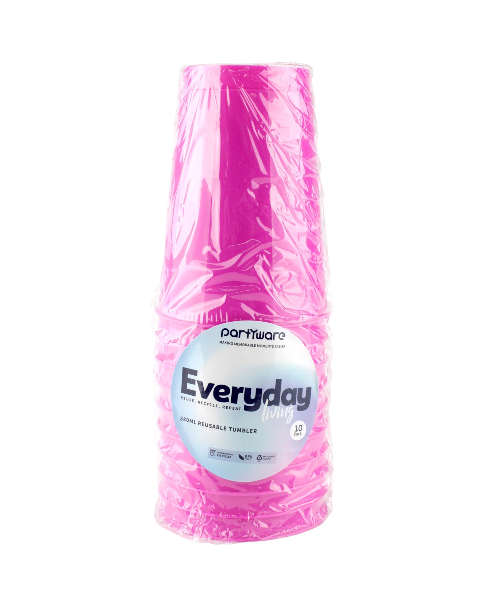 3 Partyware Fuchsia Pink Plastic Reusable Cups 380ml Pack of 10 - Fuchsia Pink, 3 of 3