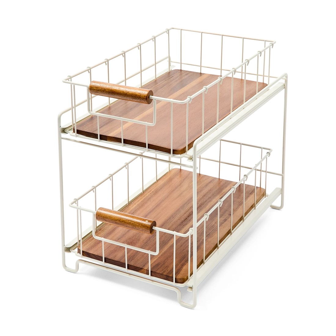 3 Off White and Acacia 2 Tier Drawers, 3 of 10