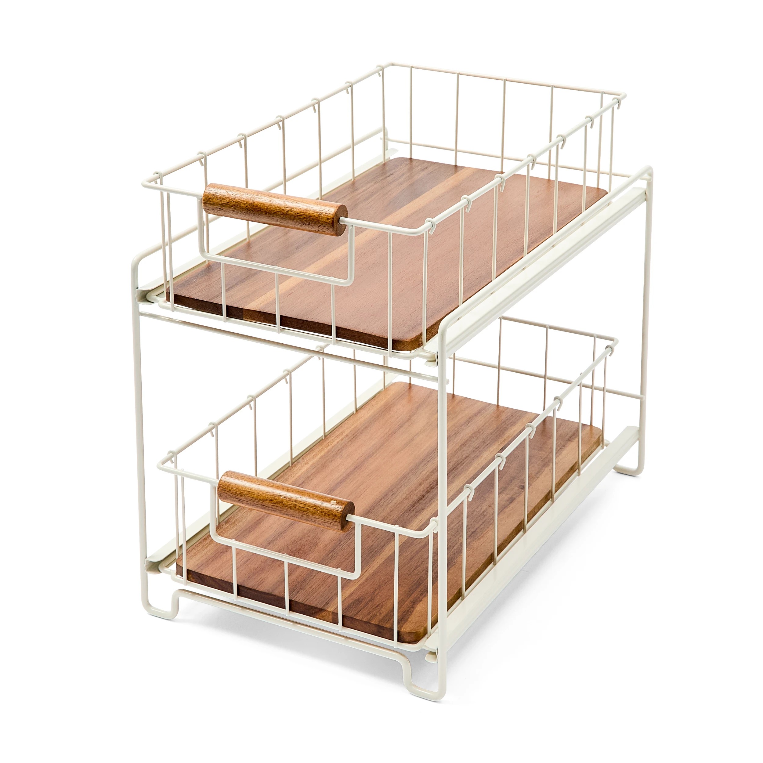 3 Off White and Acacia 2 Tier Drawers, 3 of 10