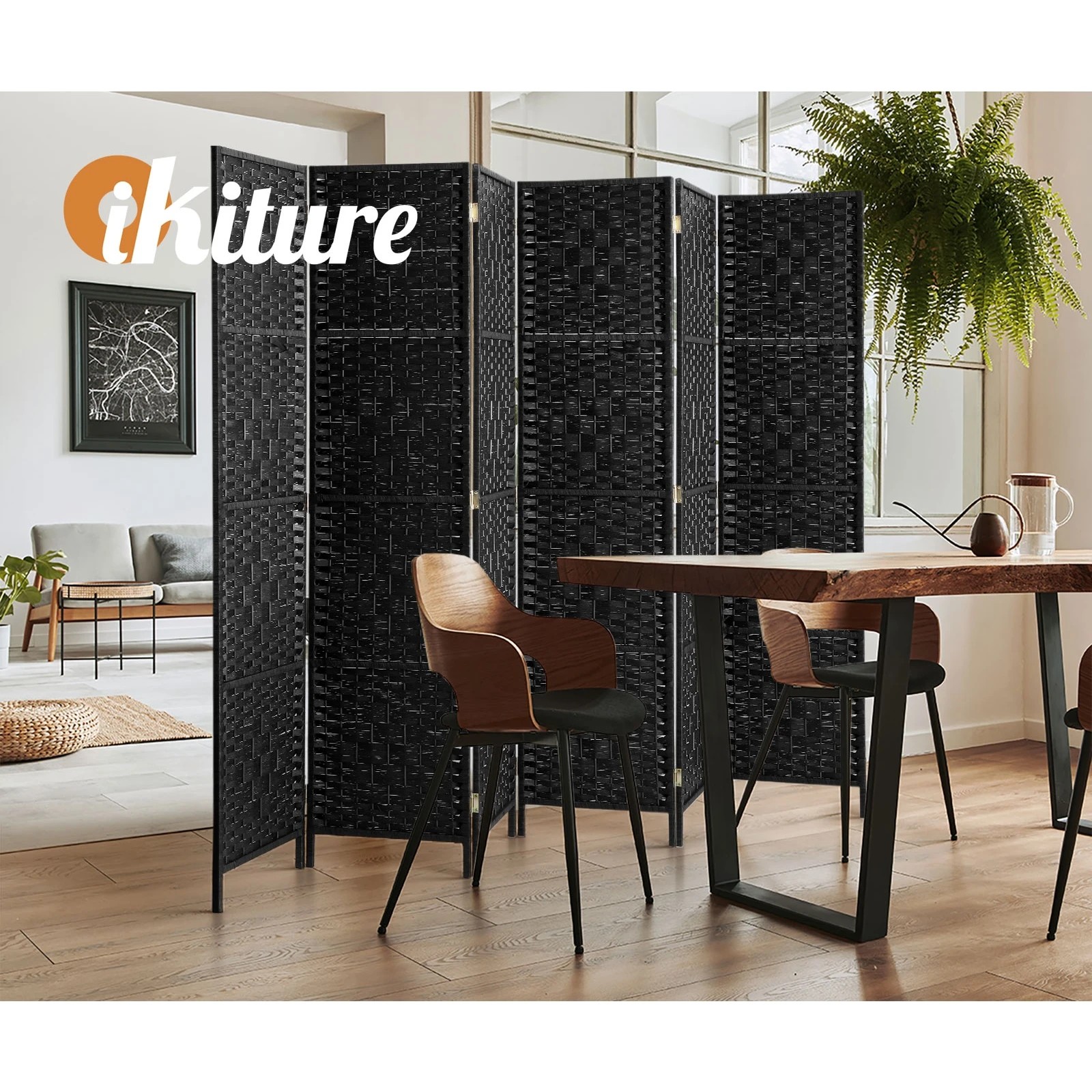6 Oikiture 6 Panel Room Divider Screen Privacy Dividers - Black, 6 of 10