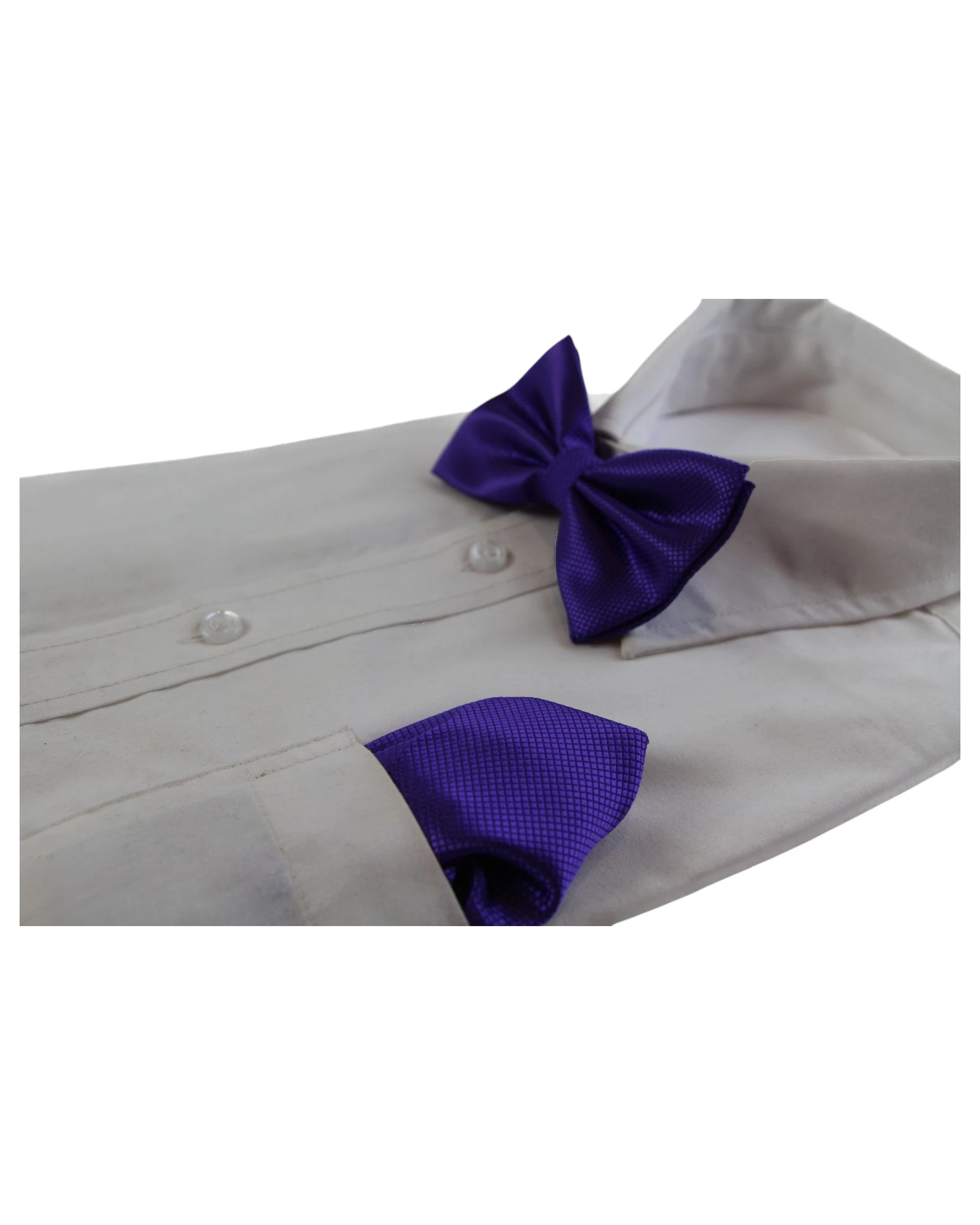3 Zasel Mens Dark Purple Plain Coloured Checkered Bow Tie & Matching Pocket Square Set - Purple, 3 of 3