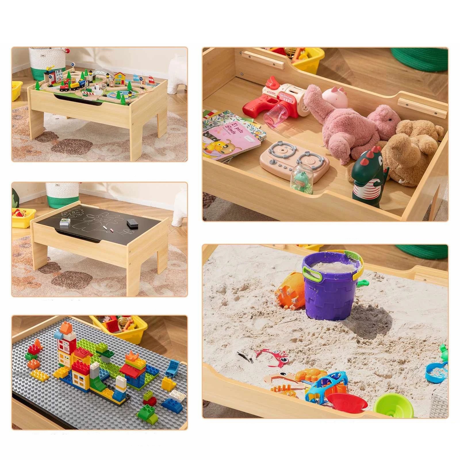 2 Costway Kids Wooden Construction Play Table w/Train Set, 2 of 4
