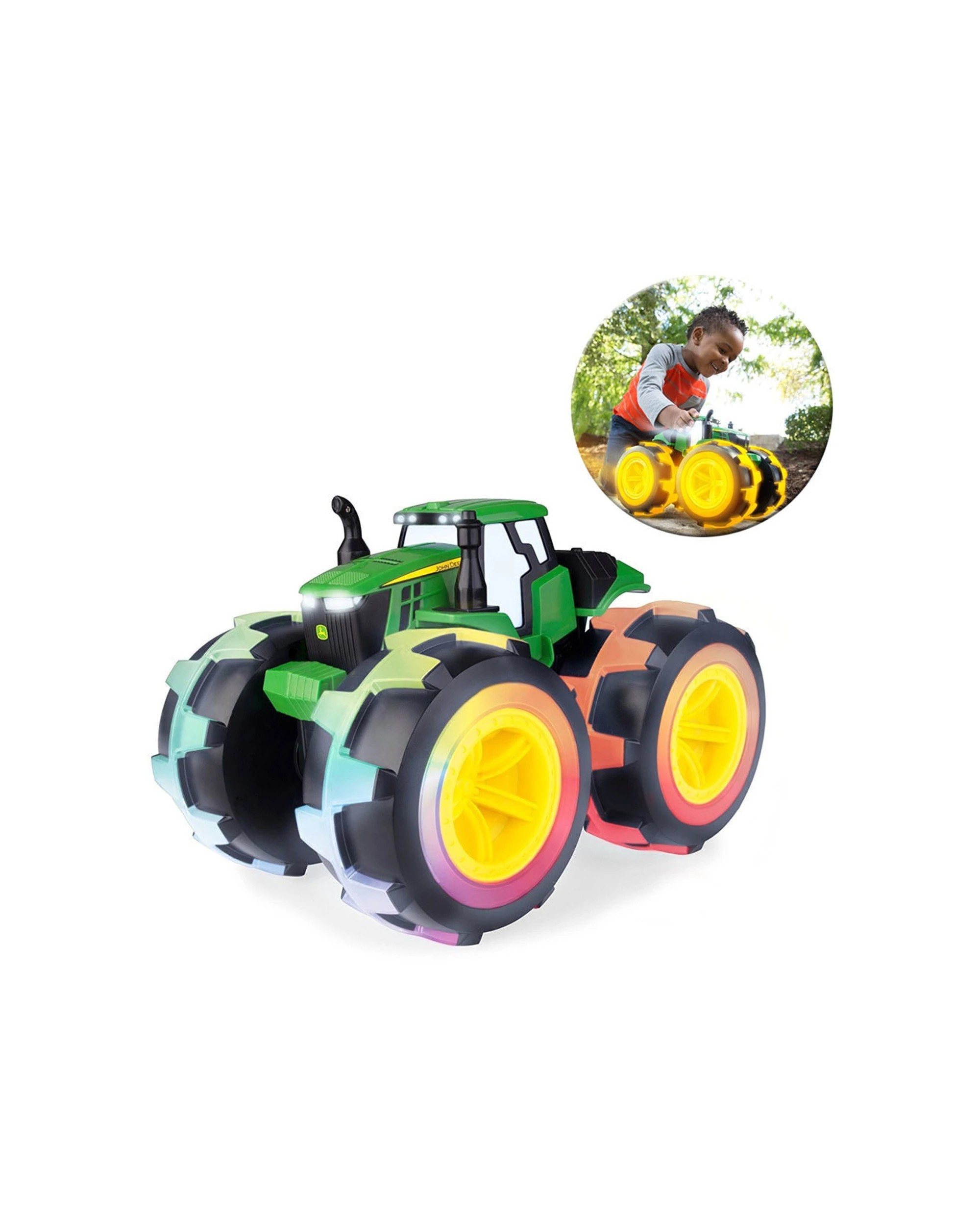 4 John Deere Monster Treads Lightning Wheels 4wd Tractor Toy With Lights And Sound 30cm Approx - Green, 4 of 4