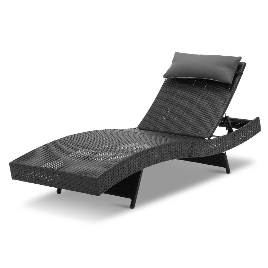 1 Gardeon Sun Lounge Wicker Lounger Outdoor - Black, 1 of 7