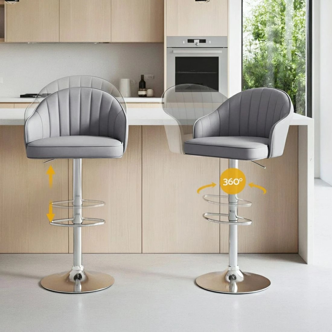 4 Artiss 4x Bar Stools Kitchen Swivel Gas Lift Counter Chair Shell Leather - Grey, 4 of 6
