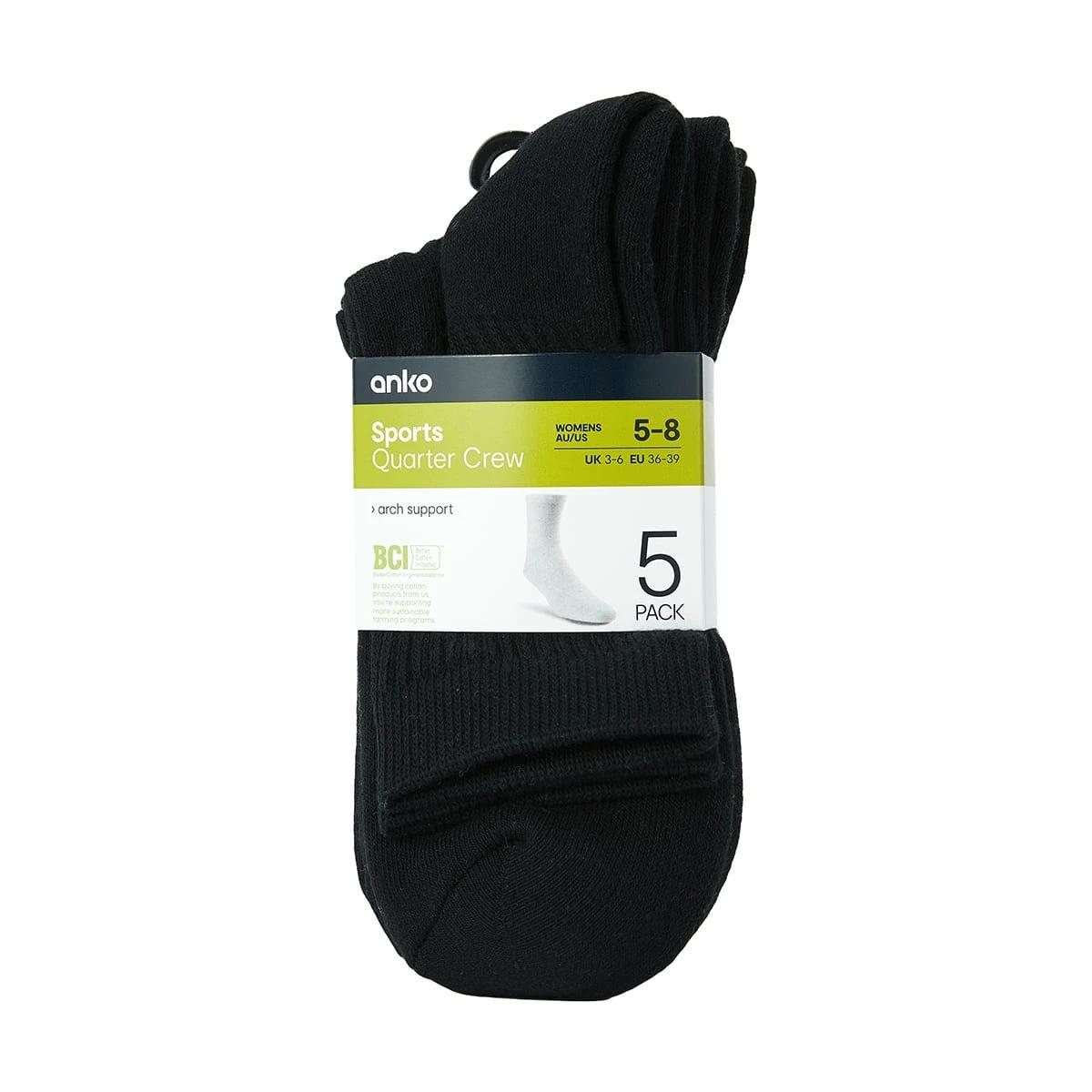 3 5 Pack Quarter Crew Socks BLACK, 3 of 3