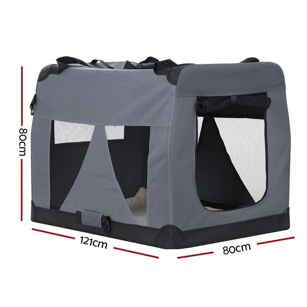 2 i.Pet Pet Carrier Soft Crate Dog Cat Travel 121x80CM Portable Foldable Car - Grey, 2 of 5