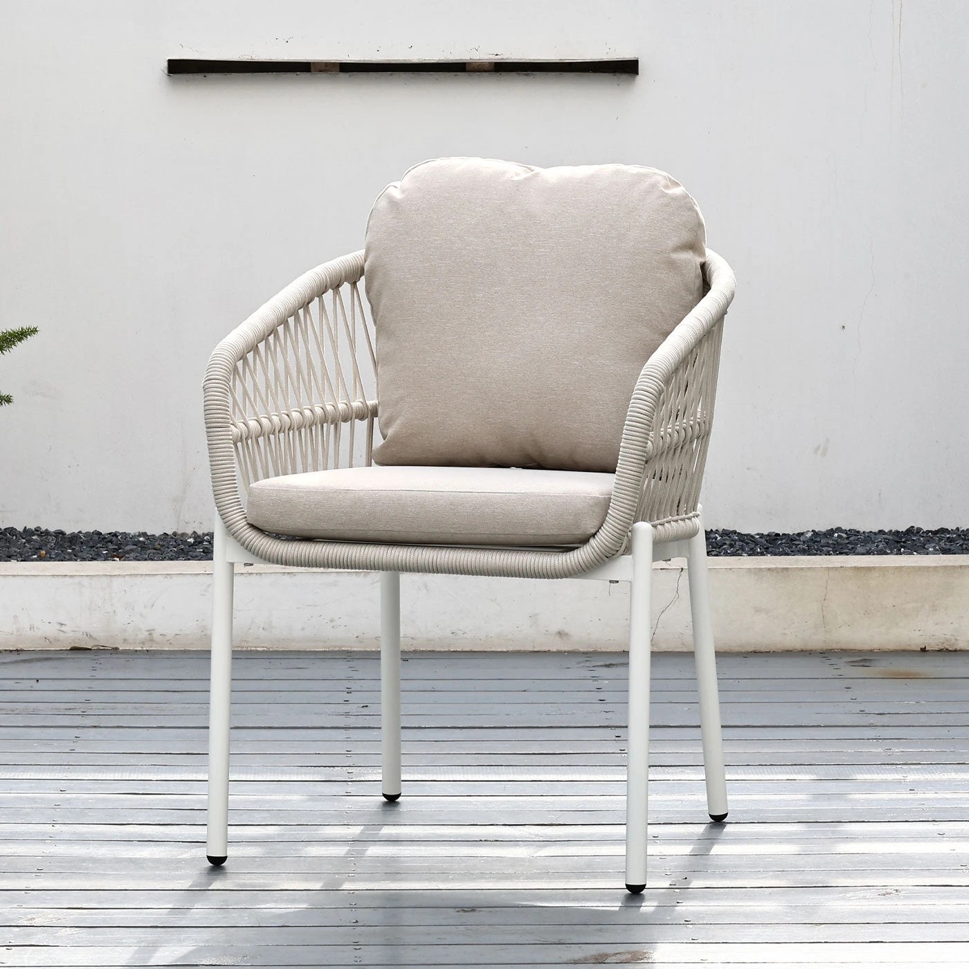 3 Moda Living Bali White Aluminium Outdoor Dining Chairs with Arms - Beige Rope and Cushion (Set of 2) - White, 3 of 10