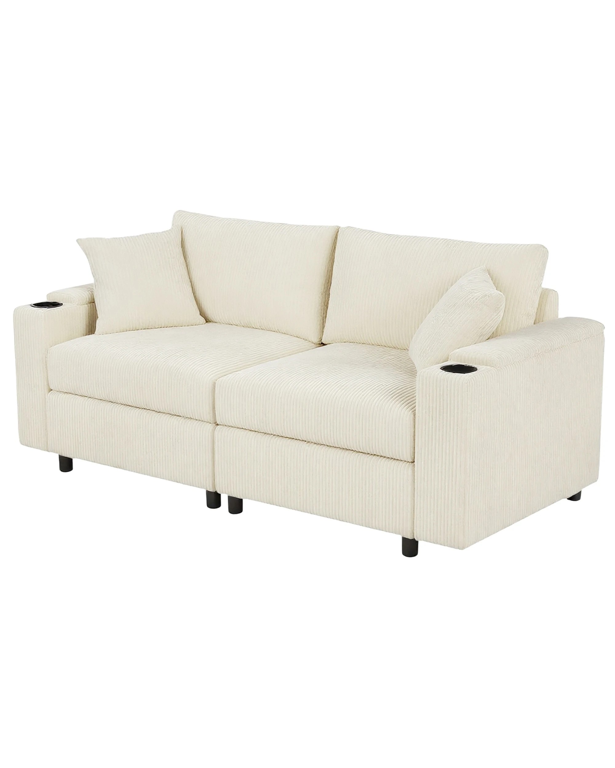1 Advwin 182cm 2 Seater Sofa Corduroy Modular Lounge Couch w/ Storage Armrests & Cup Holder, 1 of 9