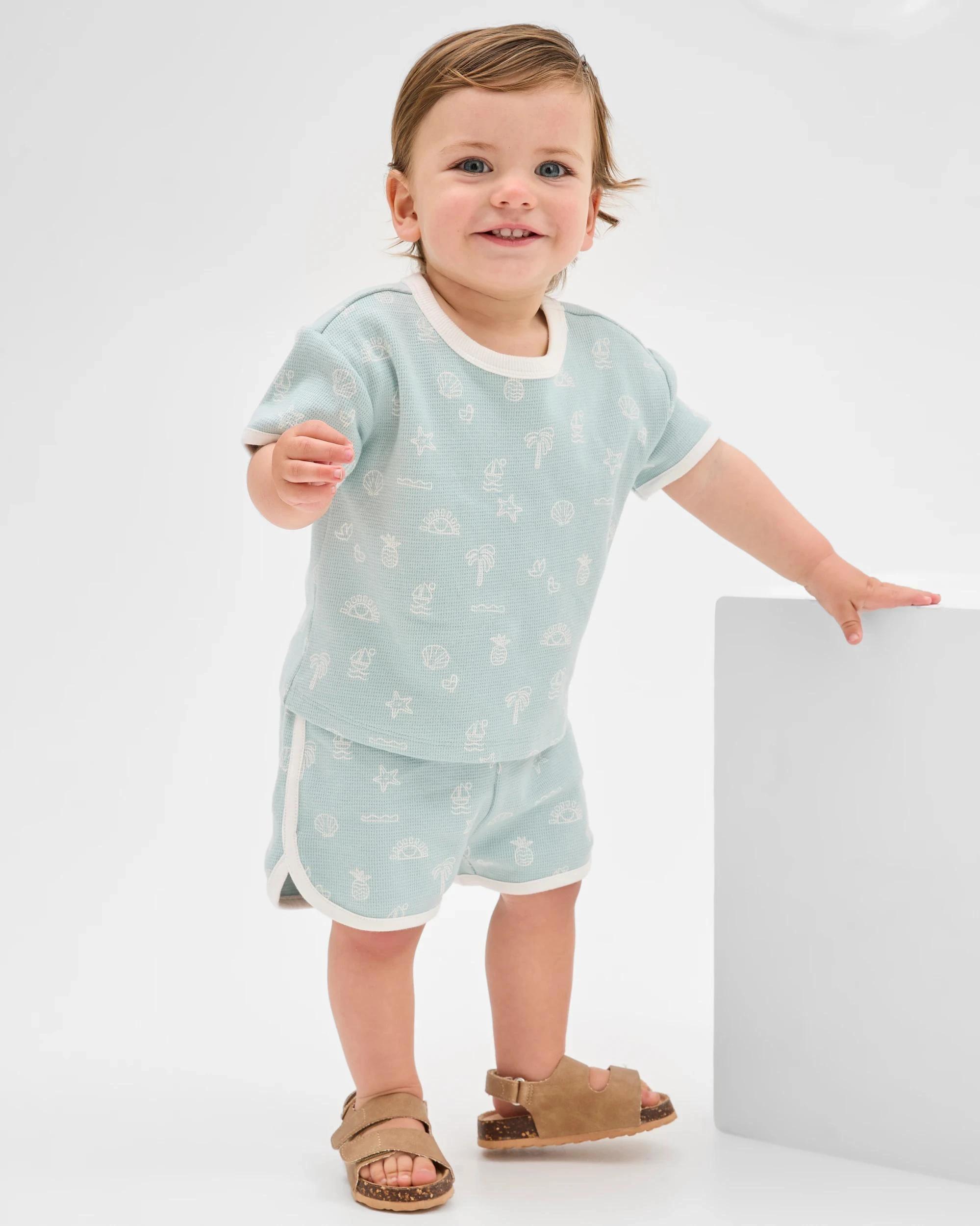 1 Target Organic Cotton Baby Waffle Top and Short 2 Piece Set BLUE, 1 of 5