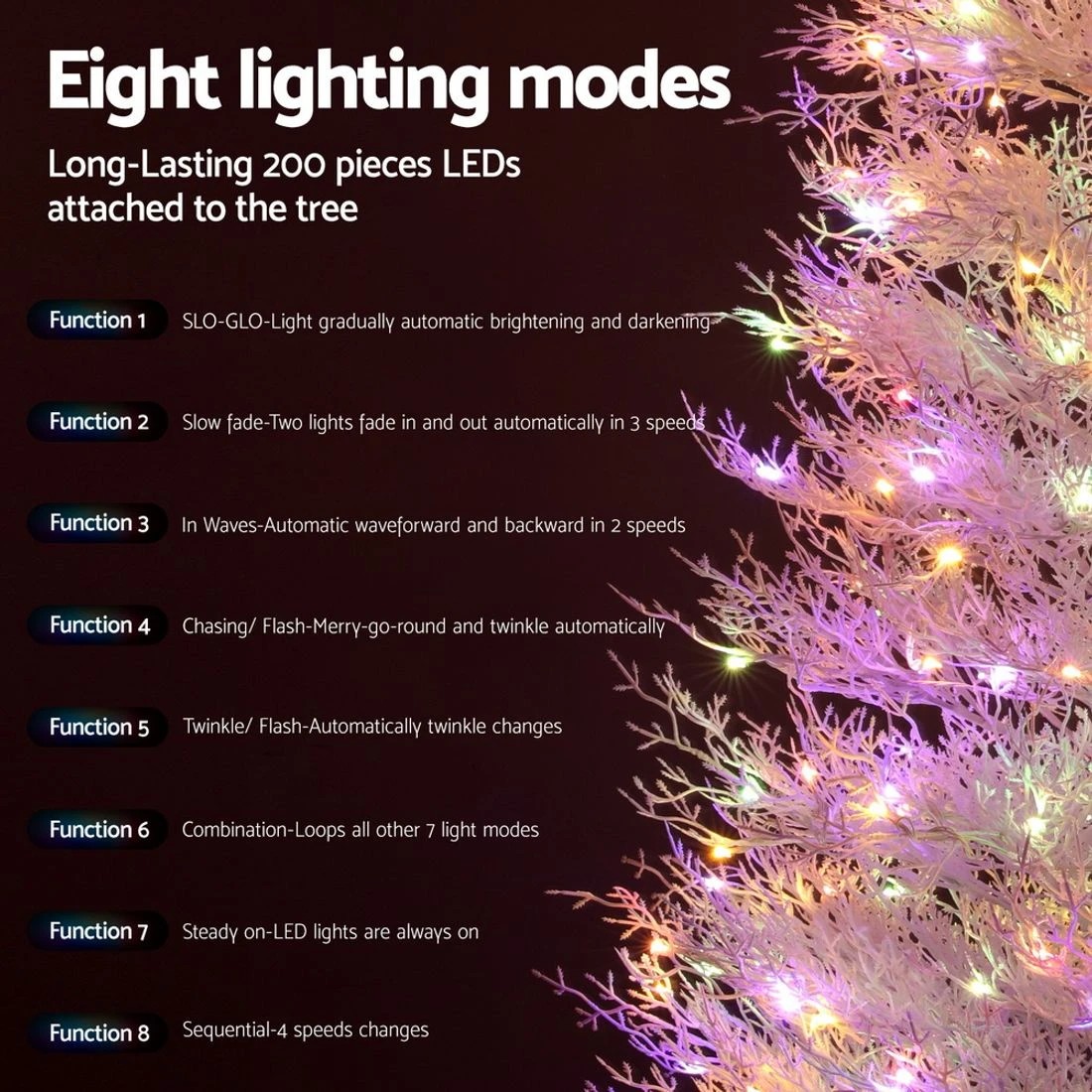 5 Jingle Jollys 1.8M LED Christmas Tree 8 Modes Adjustable Multi Color Light Snowy - White, 5 of 7