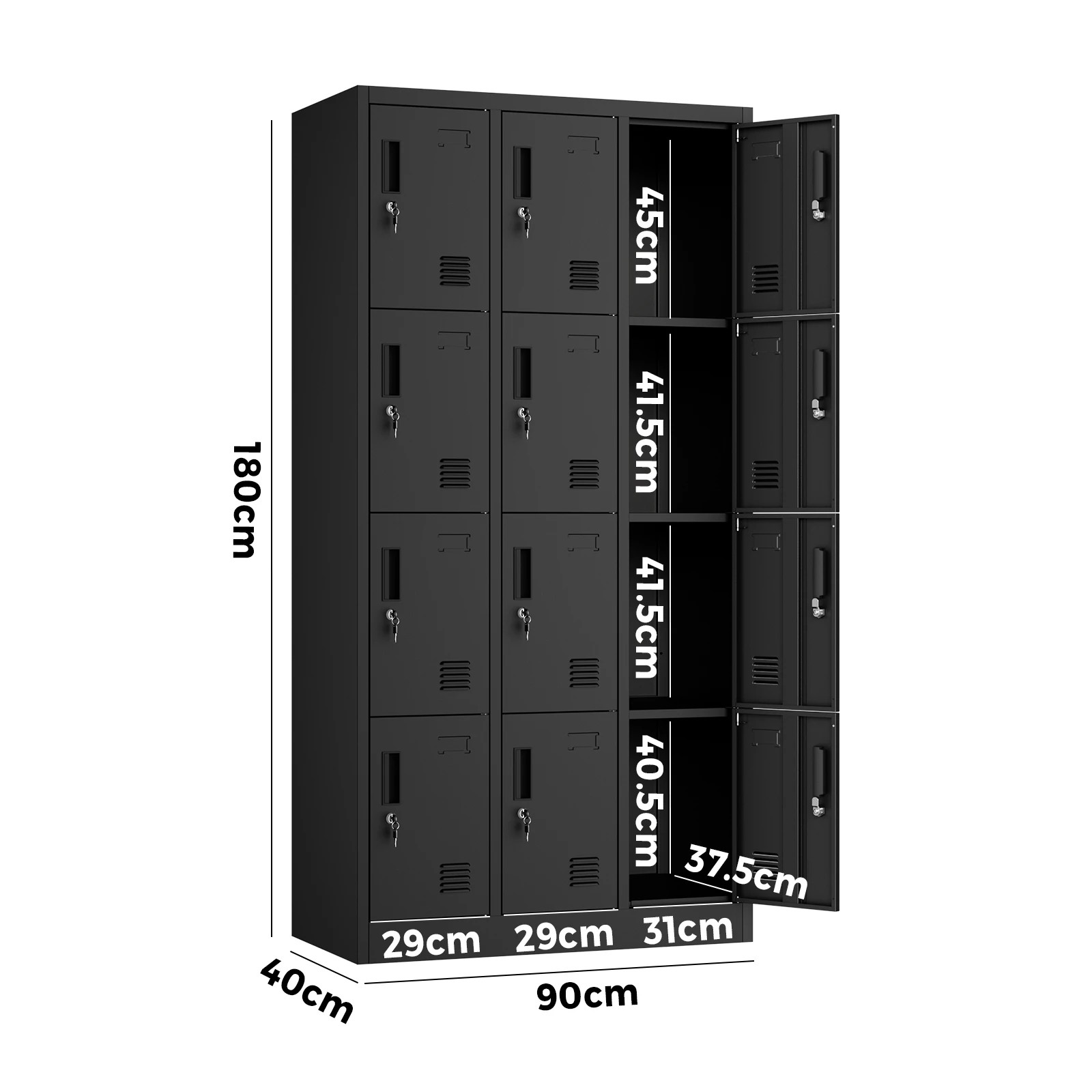 6 Oikiture 12 Doors Locker Cabinet Steel Storage Cupboard Office School Gym - Black, 6 of 7
