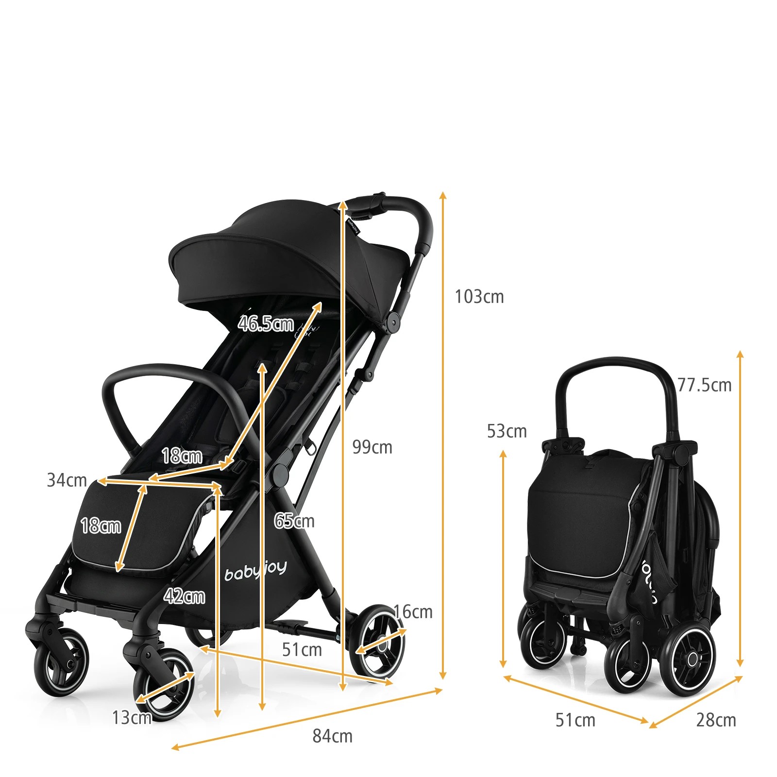 4 Costway Portable Stroller Baby Pram Adjustable Pushchair, 4 of 6