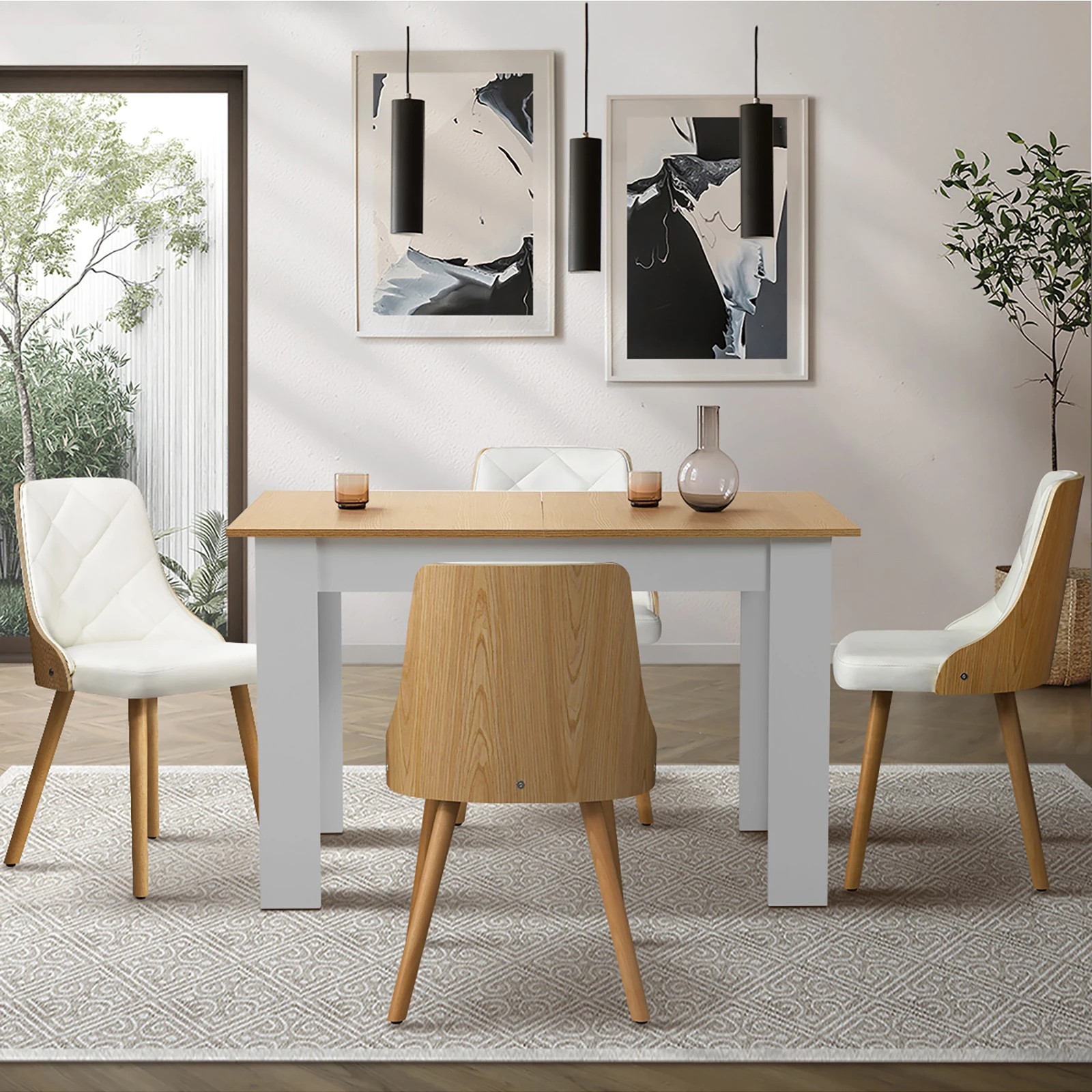 3 Oikiture 160cm Extendable Dining Table With 4pcs Dining Chairs Pu Leather
 - Multi, 3 of 10
