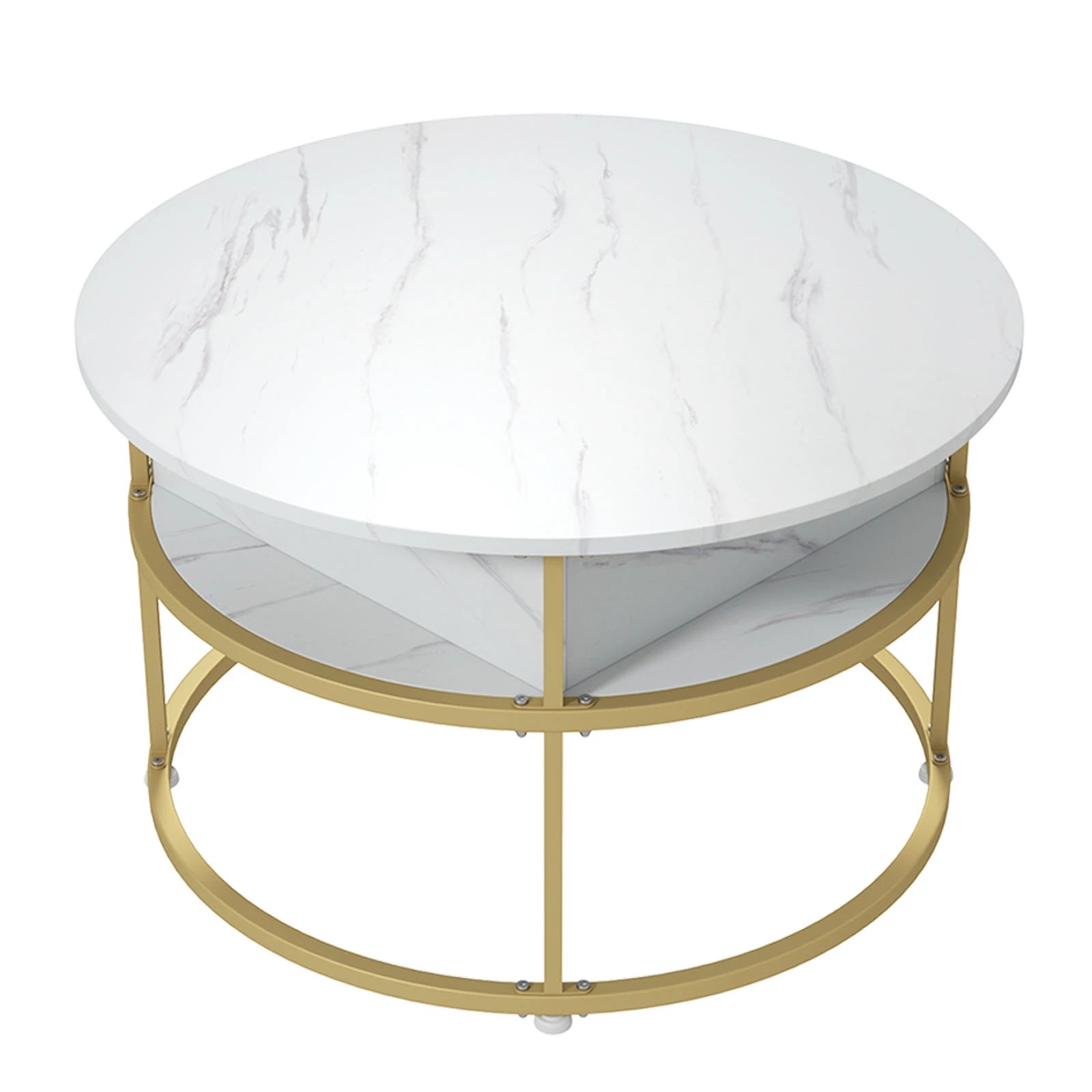 1 Costway Lift Top Coffee Table 2-Tier Round Center Cocktail Table w/Hidden Compartment, 1 of 4