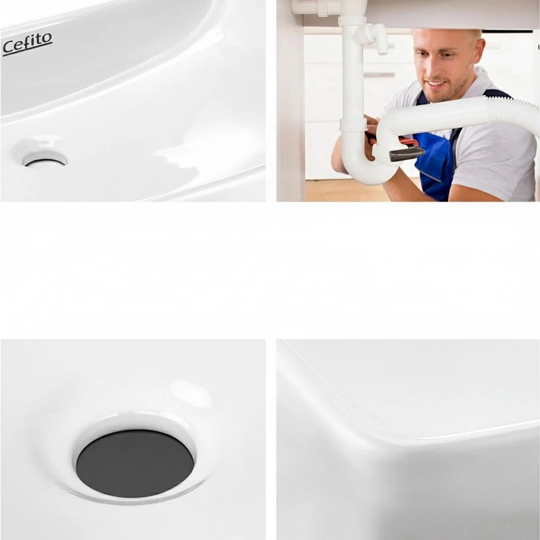 4 Cefito Bathroom Basin Ceramic Vanity Sink Hand Wash Bowl 60x38cm - White, 4 of 5